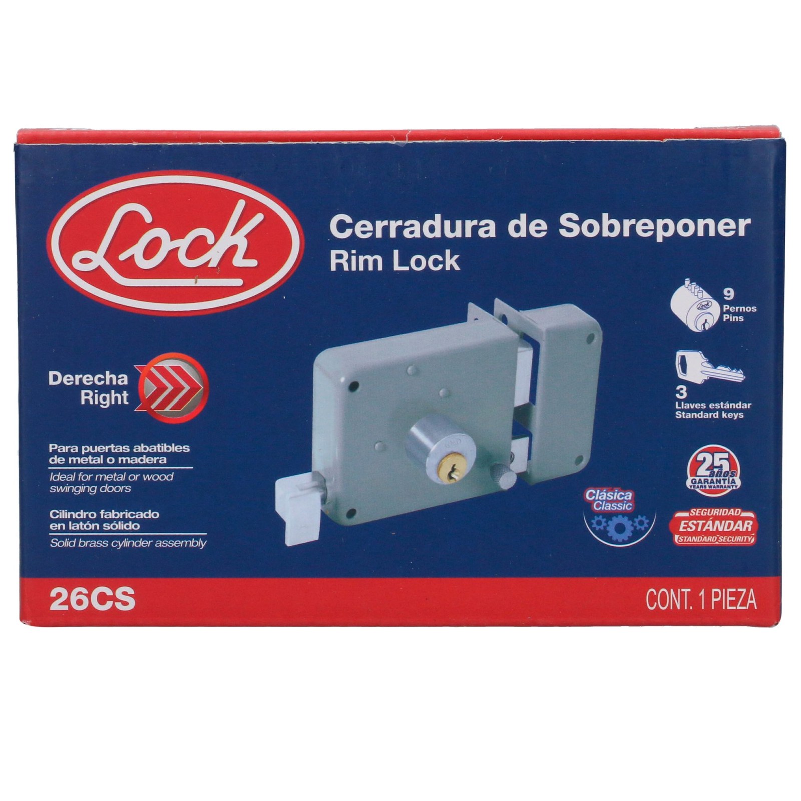 Cerradura sobreponer clásica función izquierda , llave tetra, en caja Lock - Imagen 2