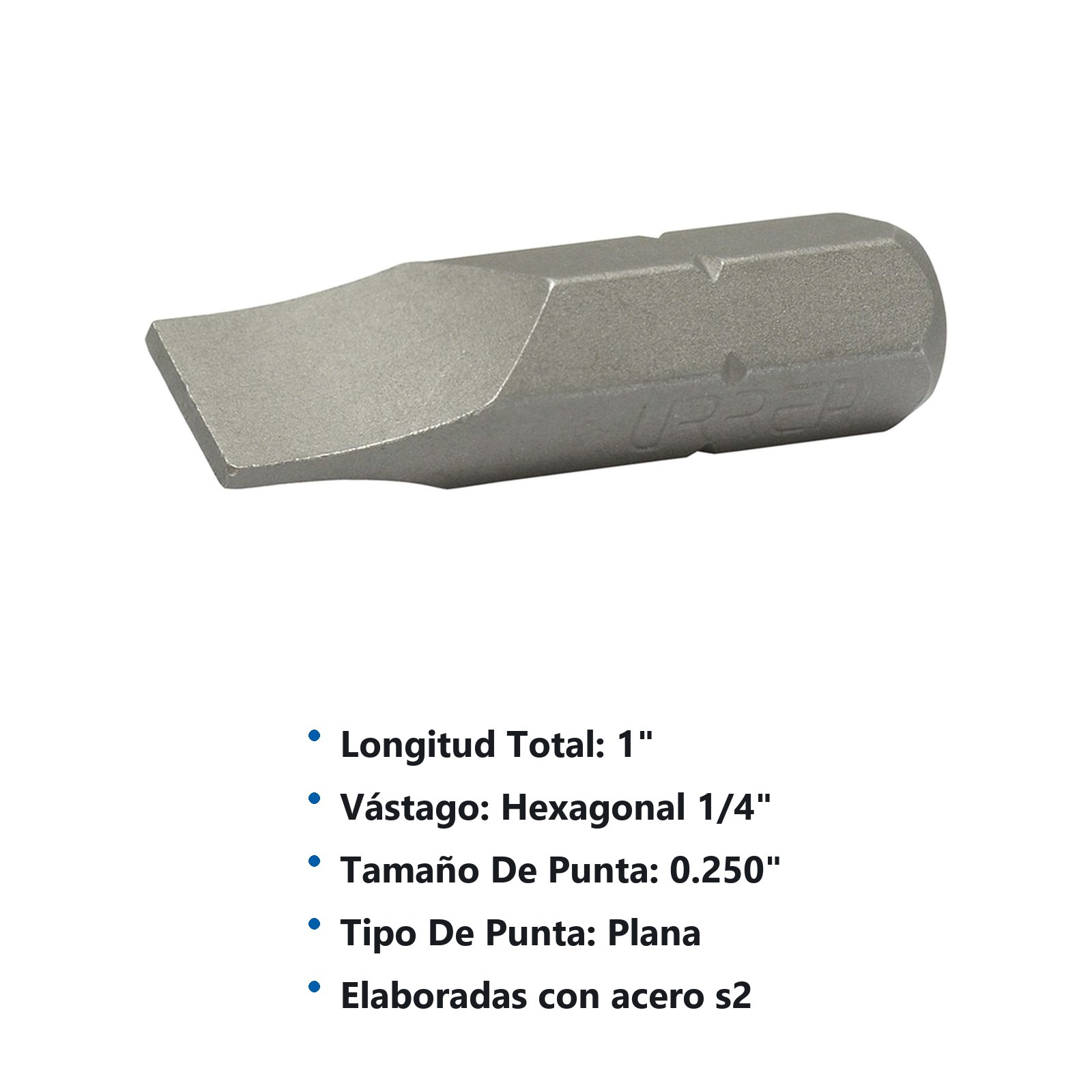 Punta plana hexágono de 1/4", 1/4" x 1" Urrea - Imagen 3