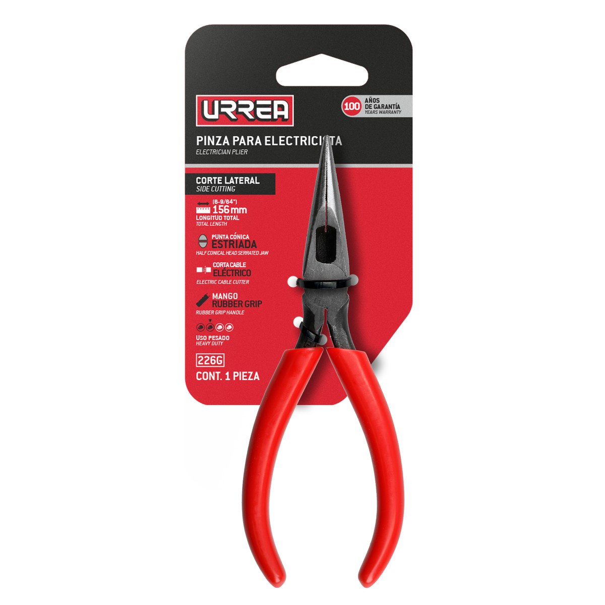 Pinza para electricista con mango rubber grip de 6-5/8" con punta larga Urrea - Imagen 2