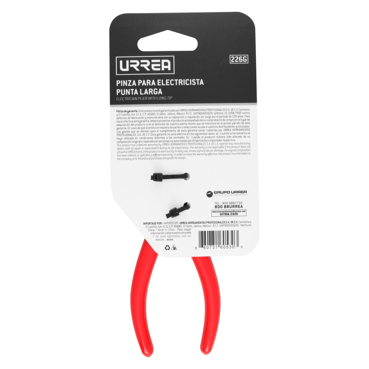 Pinza para electricista con mango rubber grip de 6-5/8" con punta larga Urrea - Imagen 3