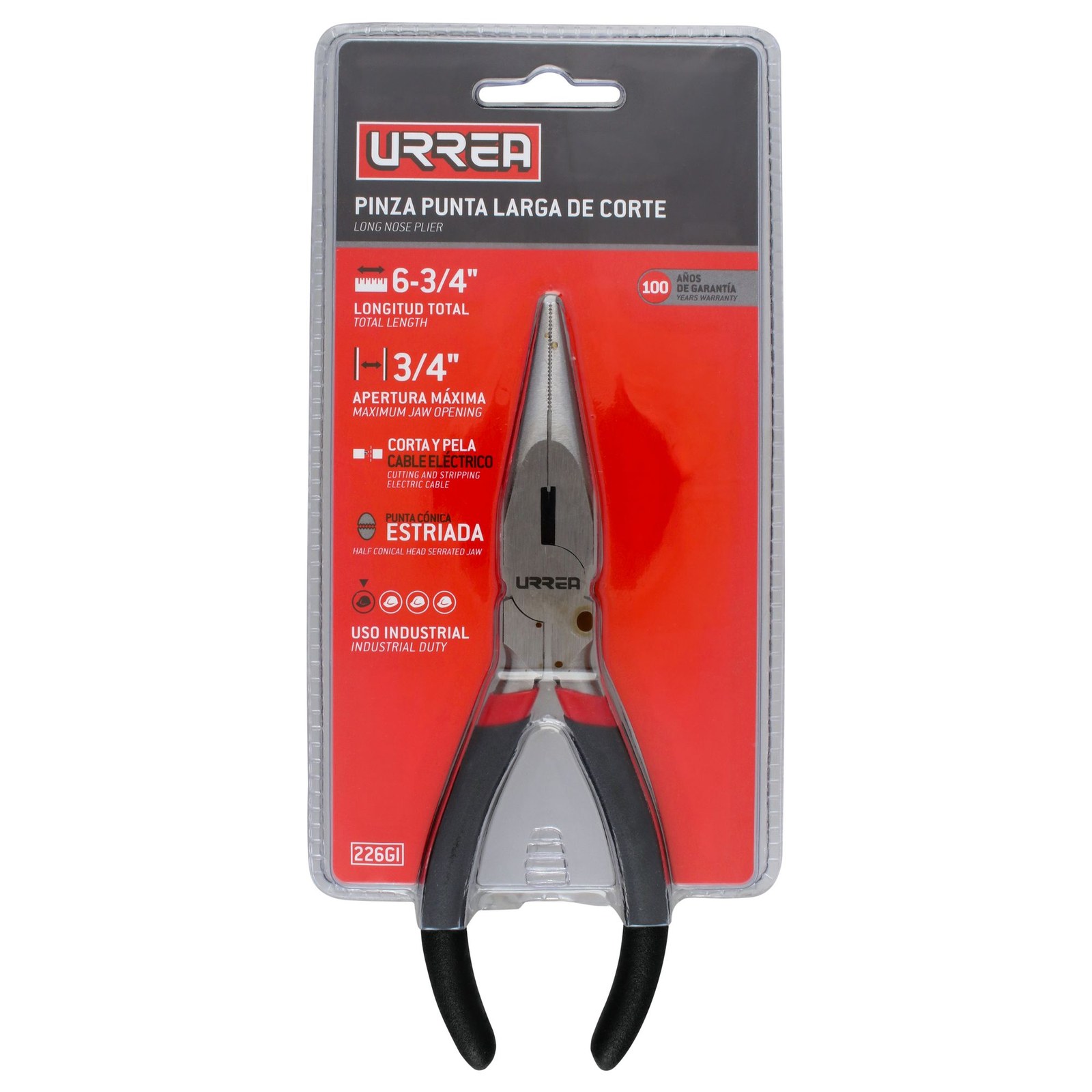 Pinza para electricista con mango rubber grip de 6-3/4" punta larga corte lateral Urrea - Imagen 3