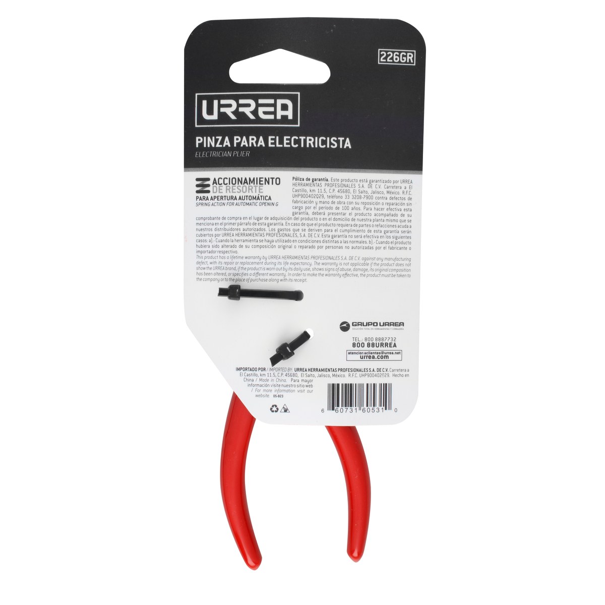 Pinza para electricista con mango rubber grip de 6-5/8" punta larga corte lateral con reso Urrea - Imagen 3