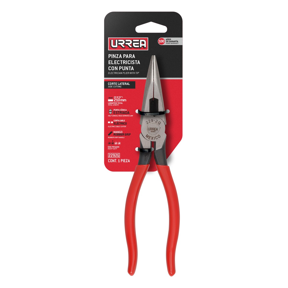 Pinza para electricista con mango rubber grip de 8-9/32" con punta larga Urrea - Imagen 2