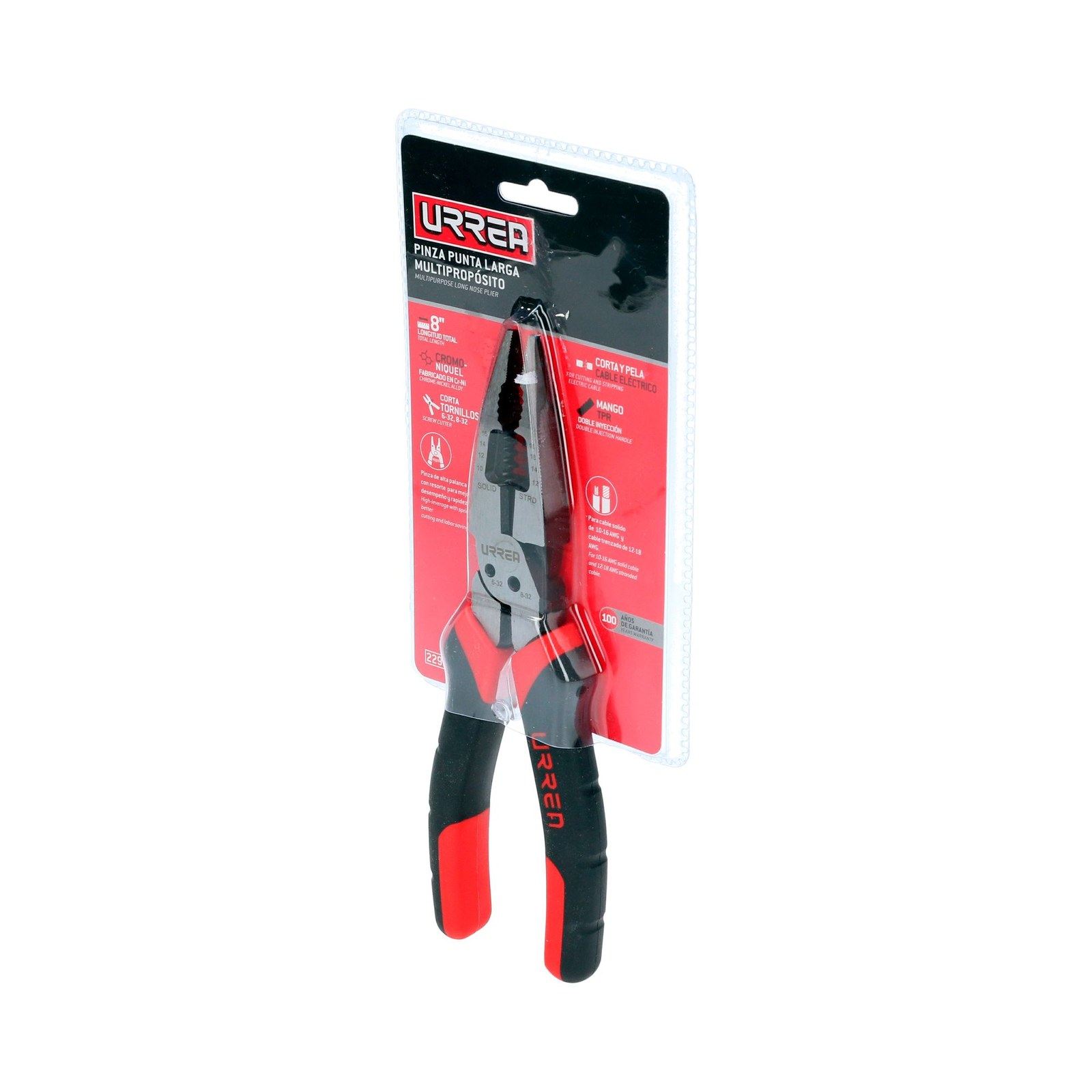 Pinza multipropósitos con mango bimaterial de 8" punta larga Urrea - Imagen 2