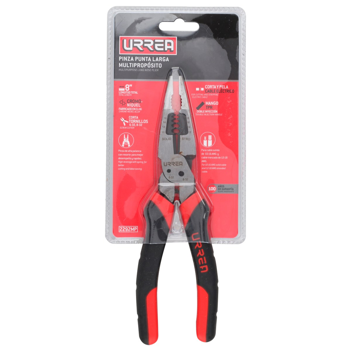 Pinza multipropósitos con mango bimaterial de 8" punta larga Urrea - Imagen 3