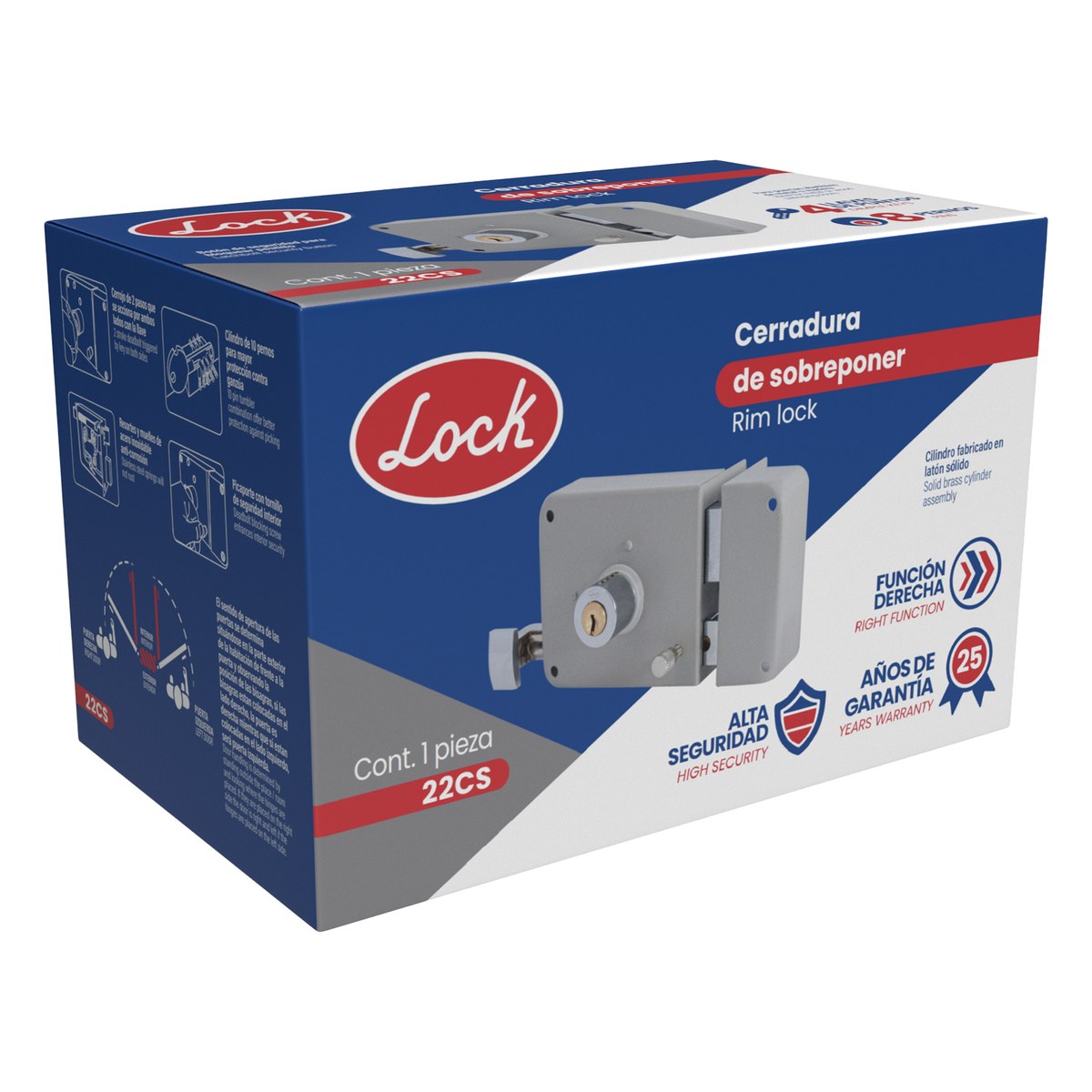 Cerradura sobreponer clásica función derecha , llave de puntos, en caja Lock - Imagen 3