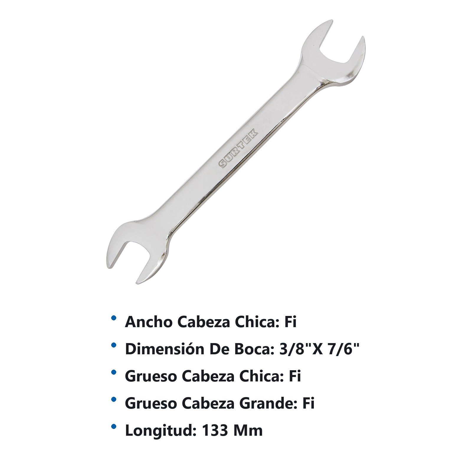 Llave española pulido espejo en pulgadas, 3/8" x 7/16" Surtek - Imagen 3