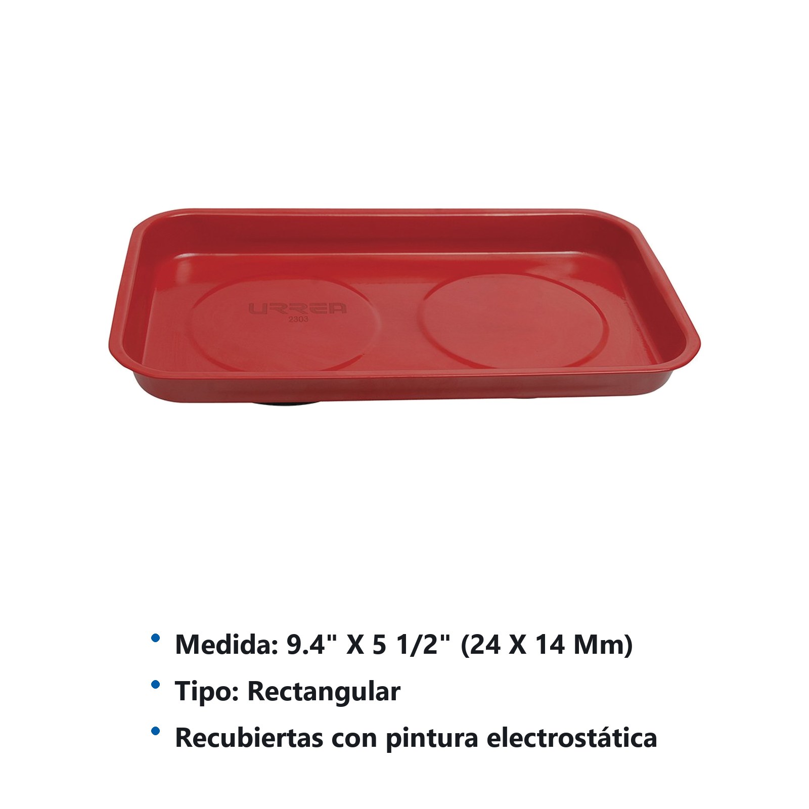 Charola magnética con cubierta de pintura electrostática, rectangular 14 cm x 24 cm Urrea - Imagen 2