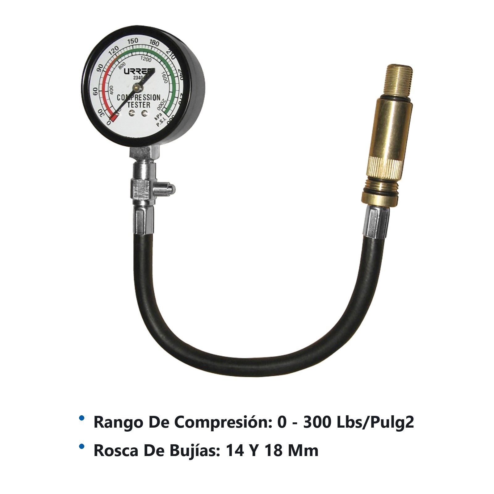 Verificador de compresión a gasolina 0-300 lb/pulg2 Urrea - Imagen 3