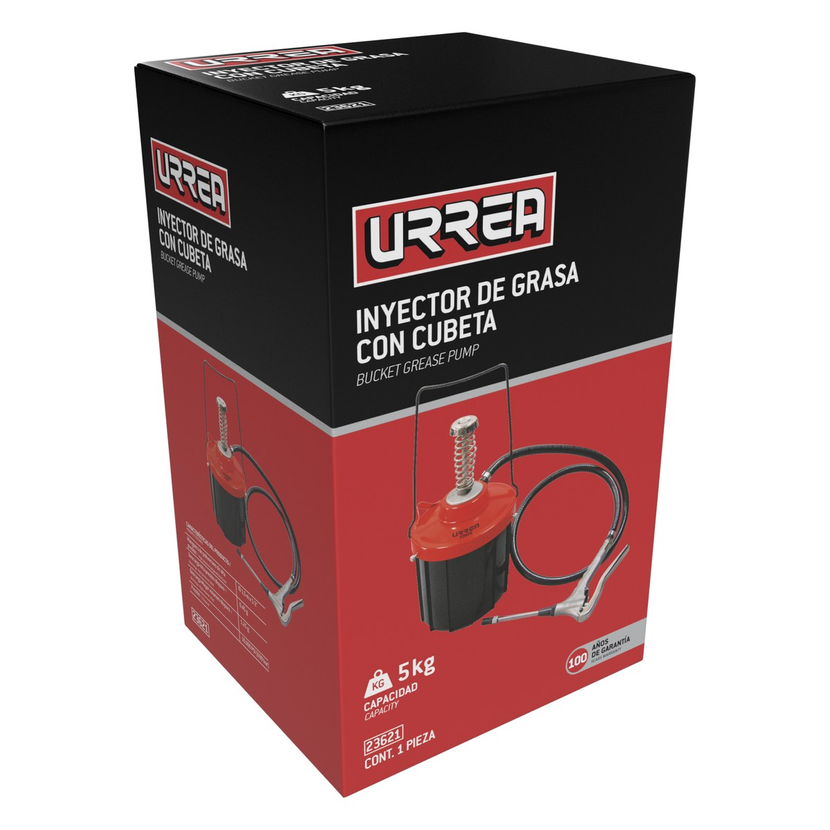 Inyector de grasa con cubeta de alta presión y alto volumen de 5 kg, 10,000 PSI Urrea - Imagen 2