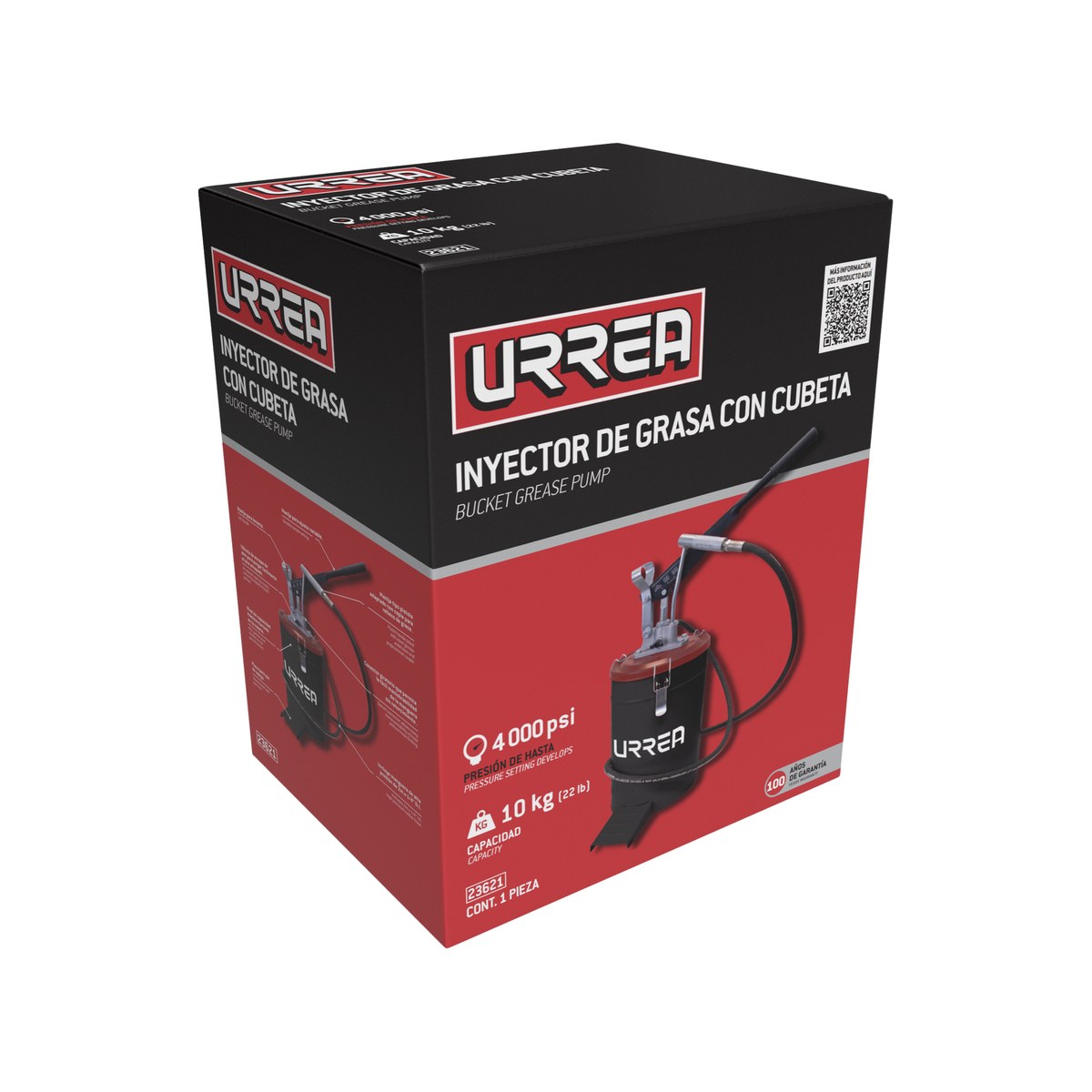 Inyector de grasa con cubeta de presión variable de 10 kg, 4,000 PSI Urrea - Imagen 3
