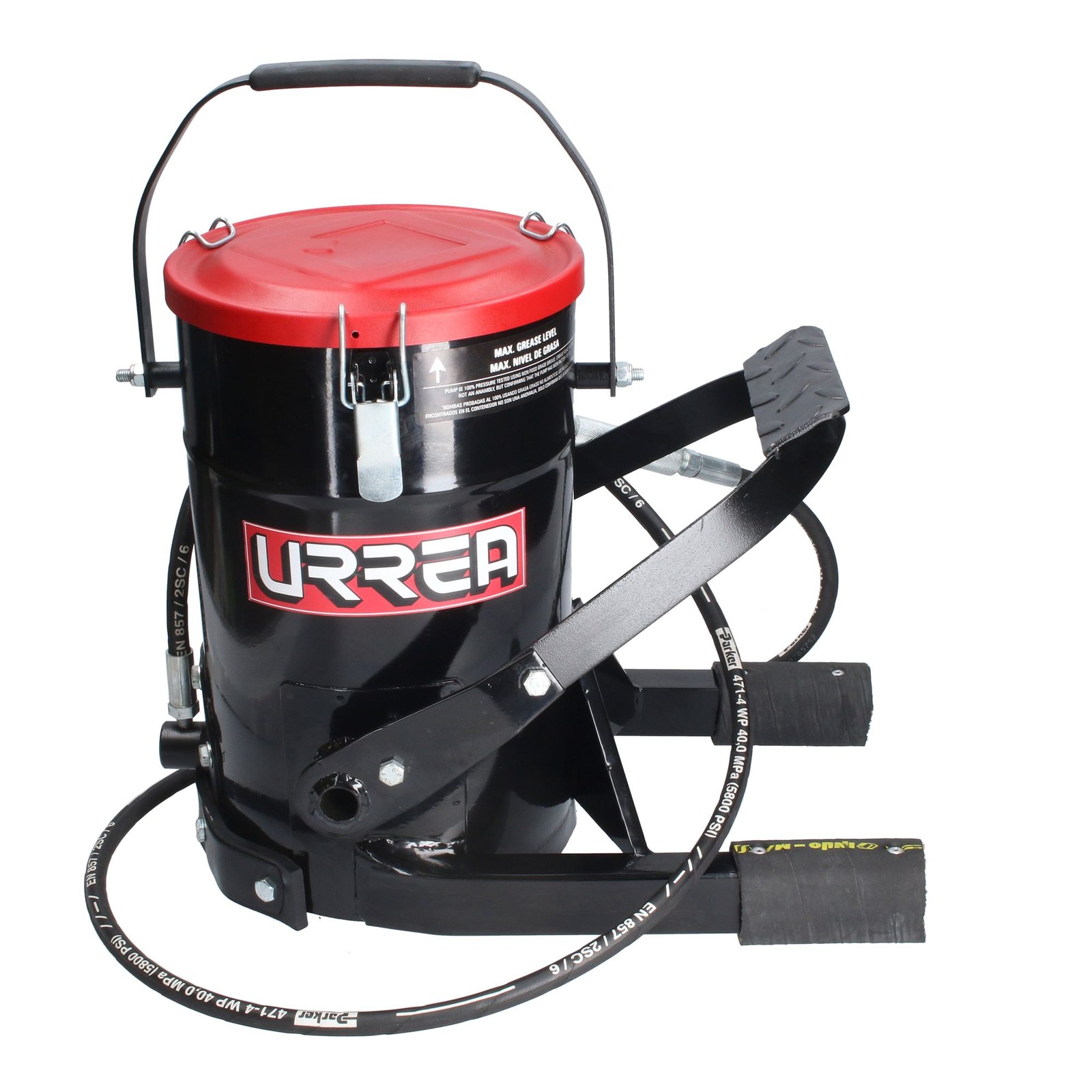 Inyector de grasa con cubeta de alta presión con pedal de 10 kg, 8,700 PSI Urrea - Imagen 2