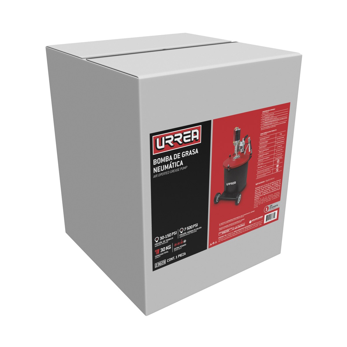 Inyector de grasa con cubeta neumático de 30 kg, 7,500 PSI Urrea - Imagen 2