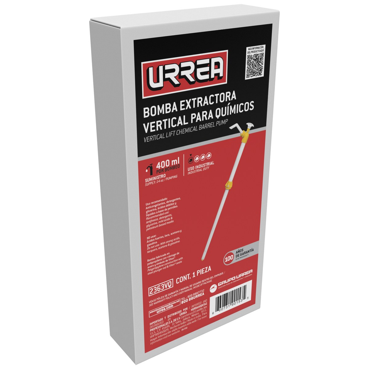 Bomba extractora vertical para lubricantes, suministro 750 ml por ciclo Urrea - Imagen 2