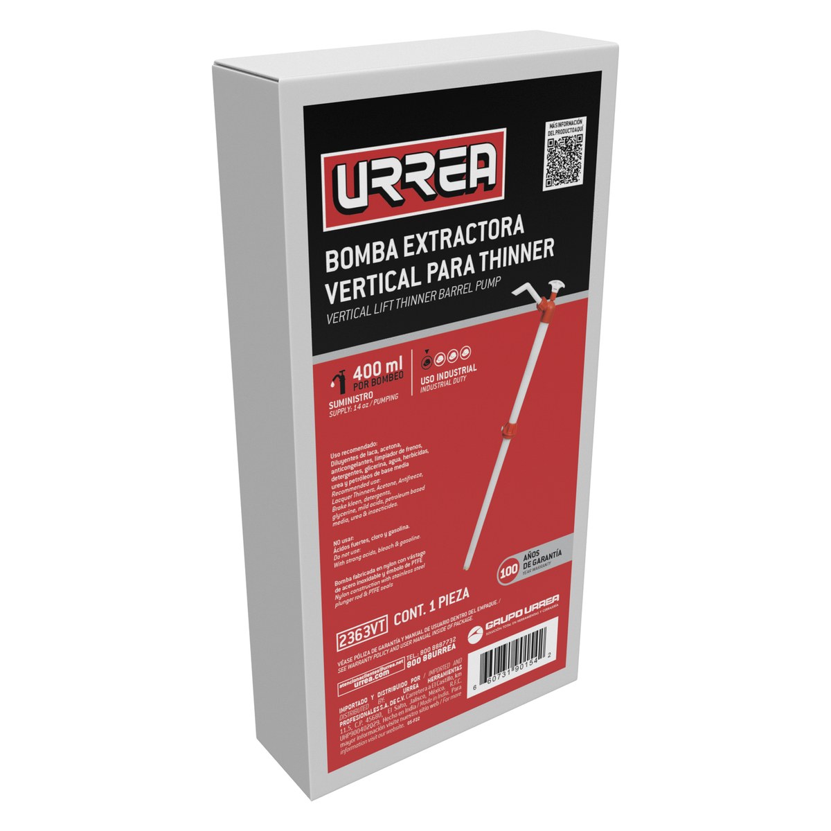 Bomba extractora vertical para thinner, suministro 400 ml por ciclo Urrea - Imagen 2