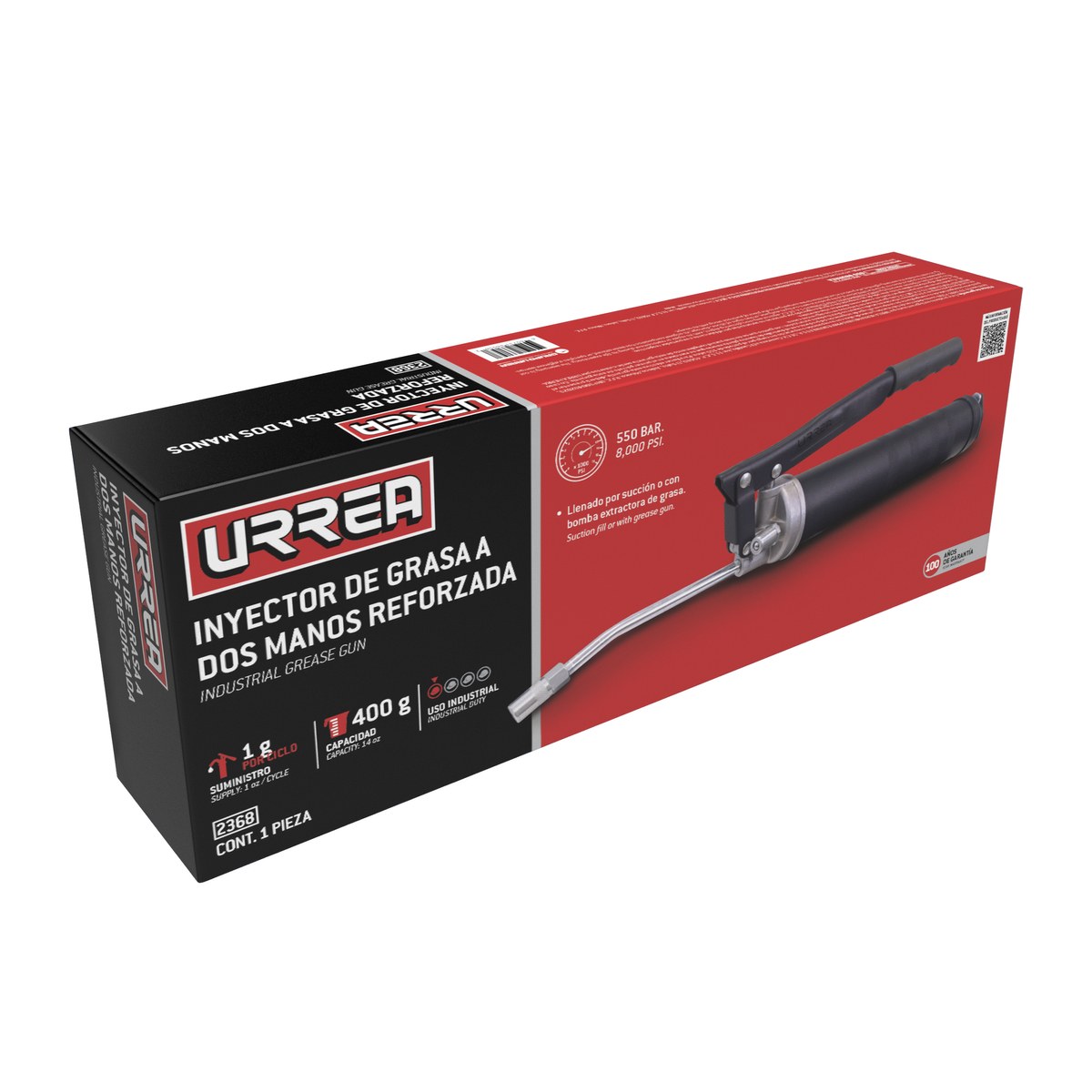 Inyector de grasa a dos manos de 400 g, 8000 PSI reforzada Urrea - Imagen 2