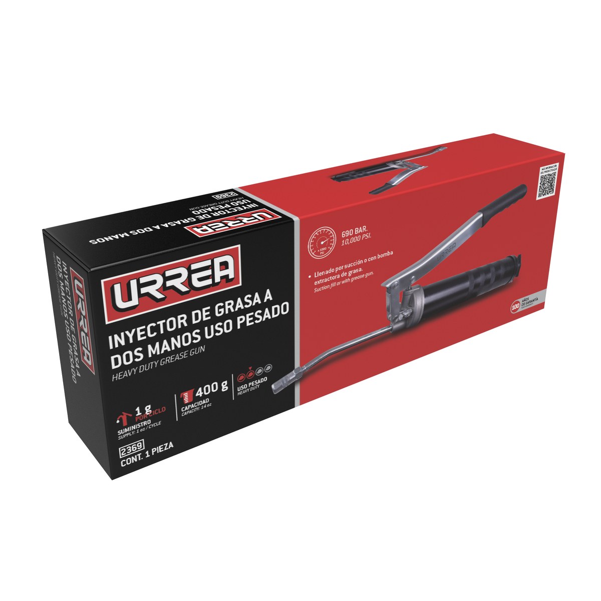 Inyector de grasa a dos manos de 400 g, 10000 PSI Urrea - Imagen 2