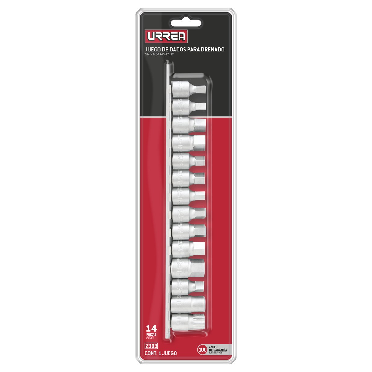 Juego de dados cuadro de 3/8" para drenado de aceite, 14 piezas Urrea - Imagen 2