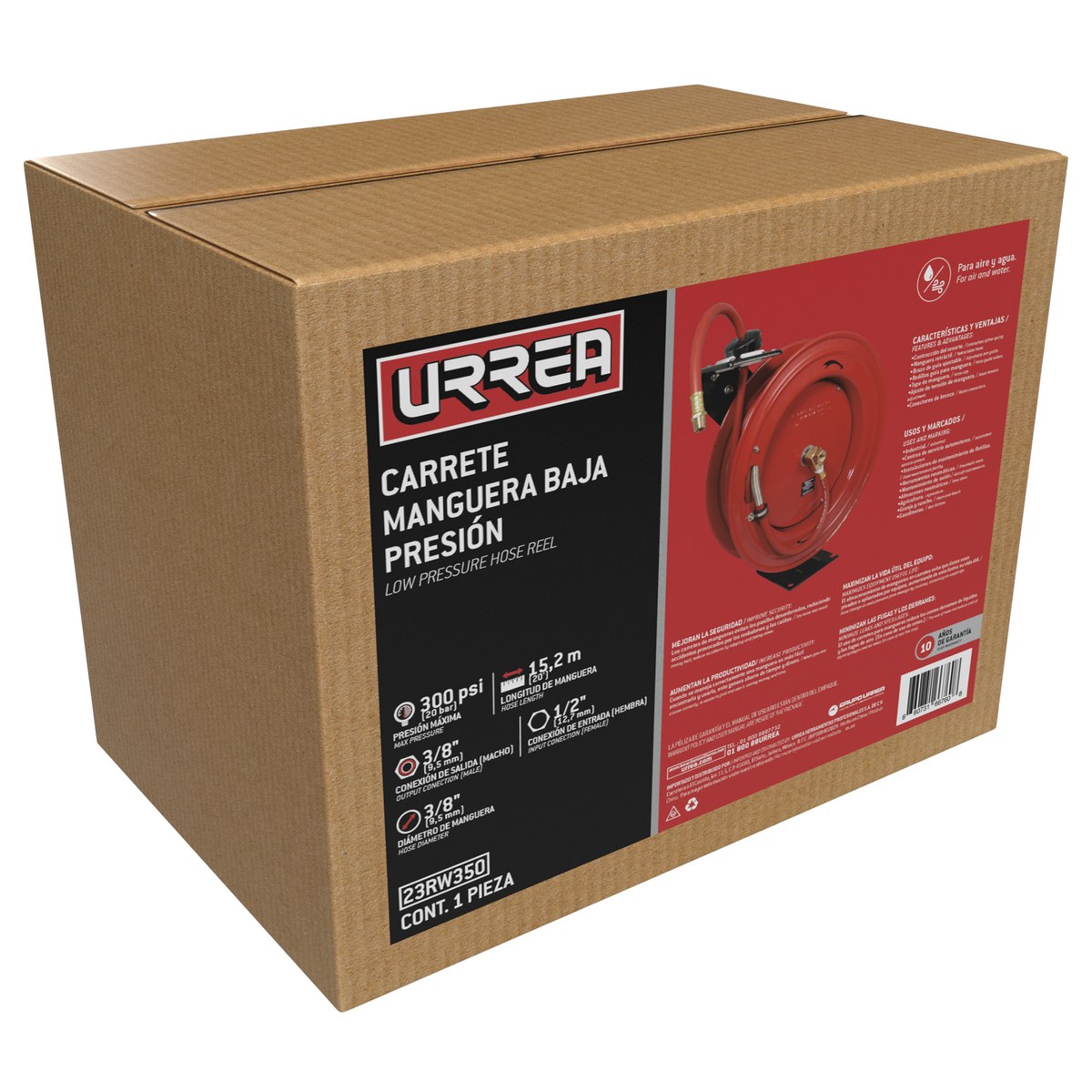 Carrete para manguera de 3/8", 15.2 m, 300 PSI Urrea - Imagen 2