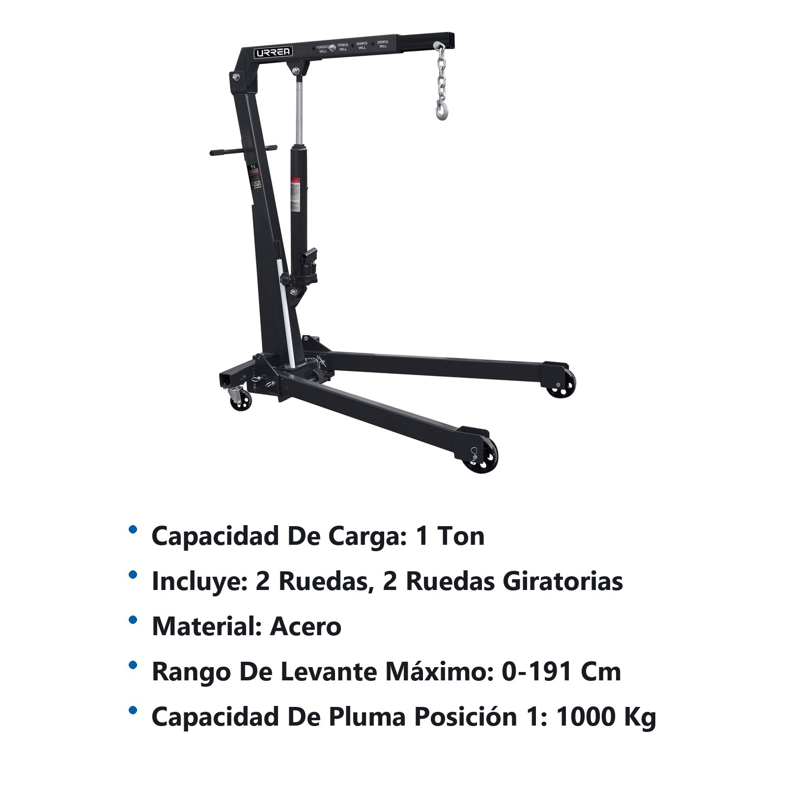 Pluma hidráulica plegable con posición de levantamiento adaptable, 1 ton Urrea - Imagen 2