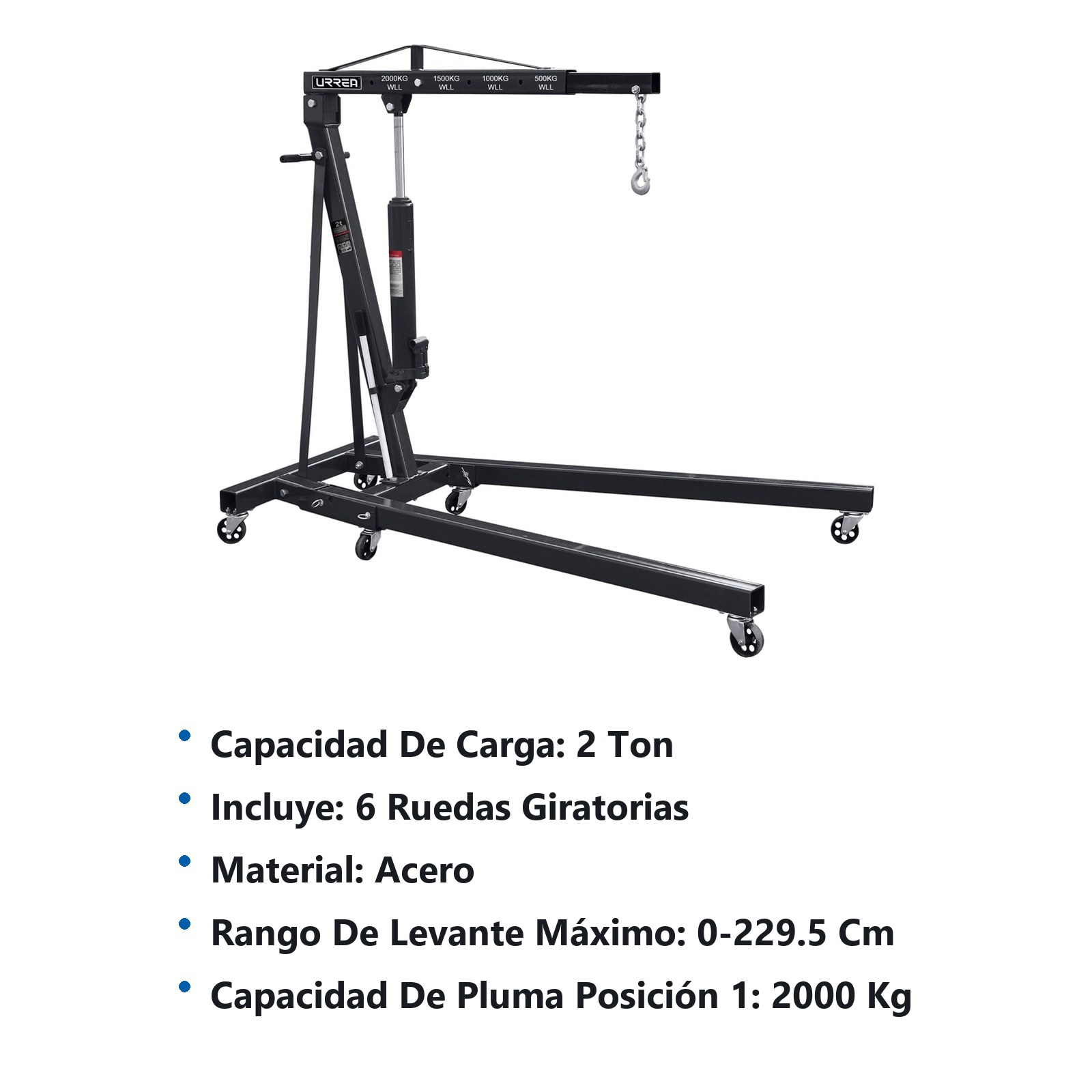 Pluma hidráulica plegable con posición de levantamiento adaptable, 2 ton Urrea - Imagen 2