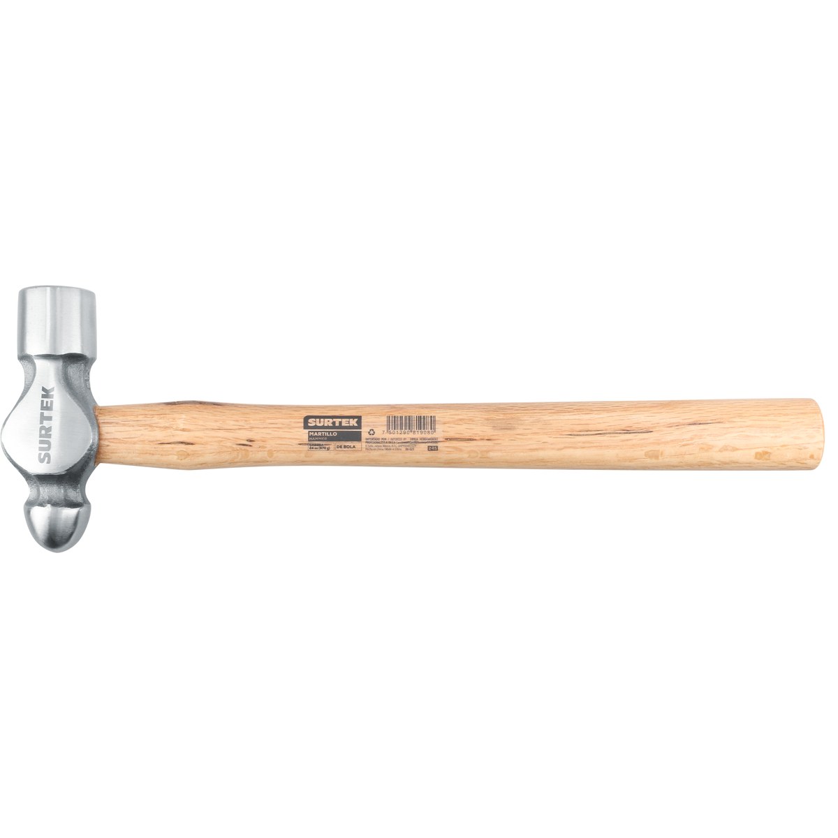 Martillo de bola pulido con mango de madera de encino de 16", 24 oz Surtek - Imagen 3