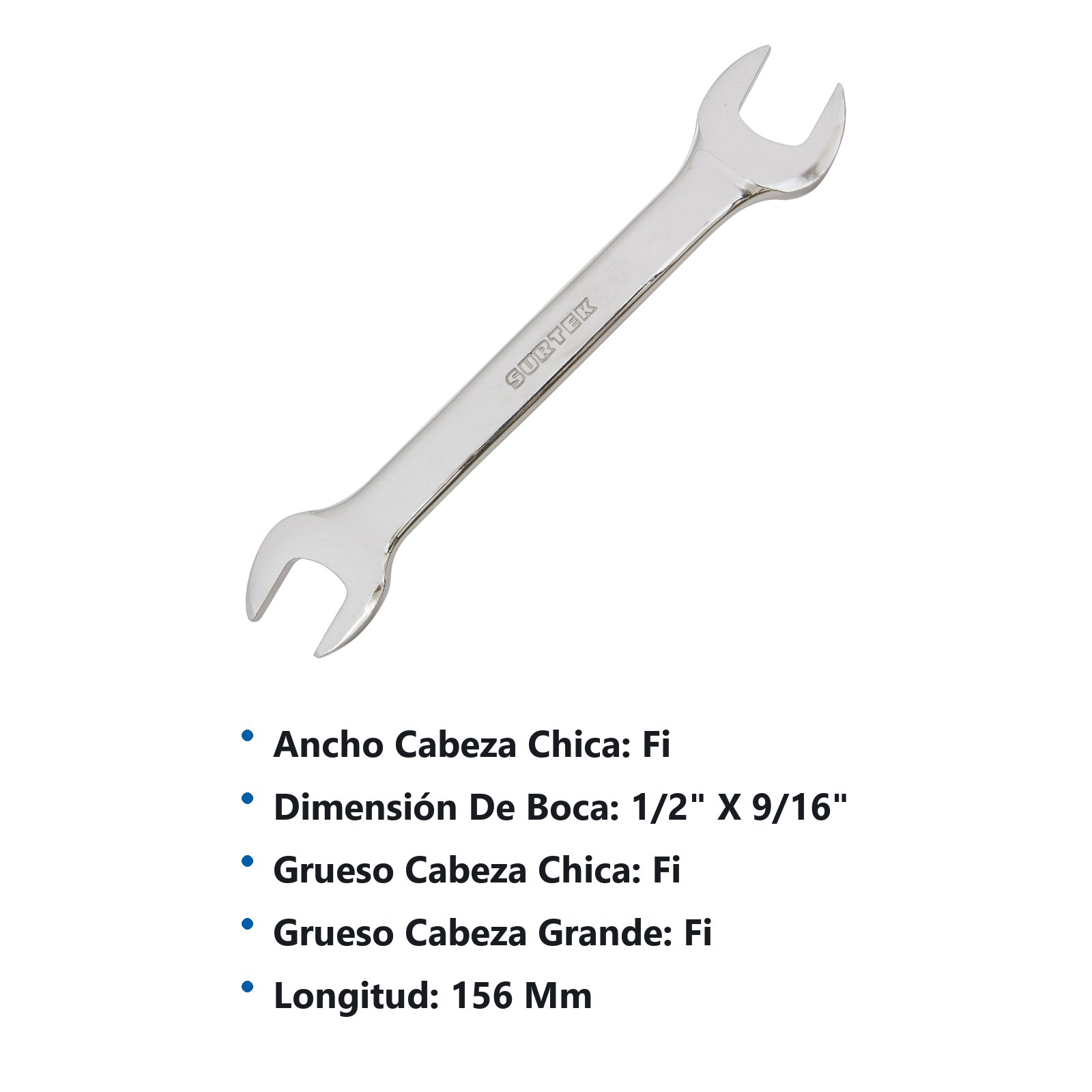 Llave española pulido espejo en pulgadas, 1/2" x 9/16" Surtek - Imagen 3