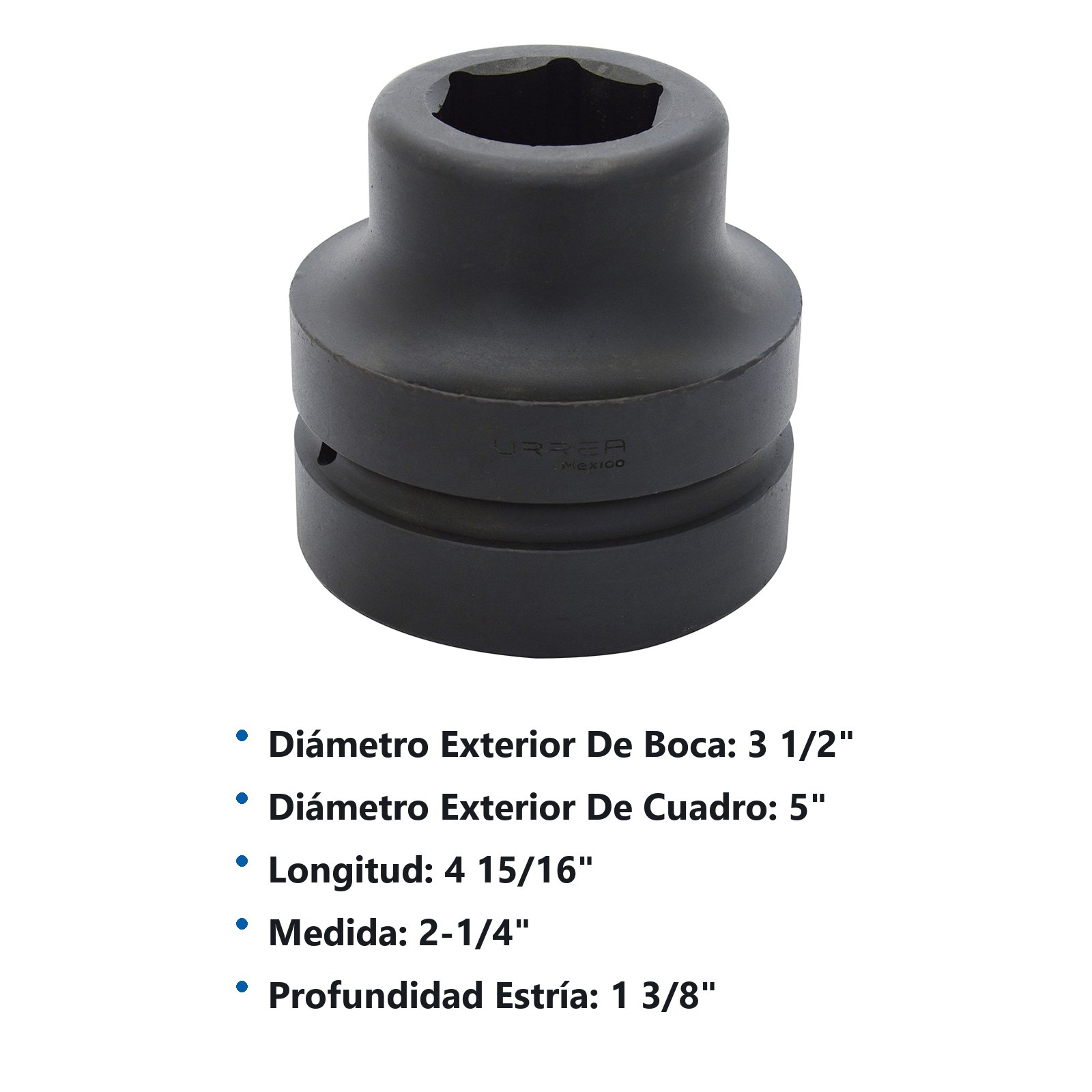 Dado de impacto cuadro de 2-1/2", 6 puntas, en pulgadas, 2-1/4" Urrea - Imagen 2