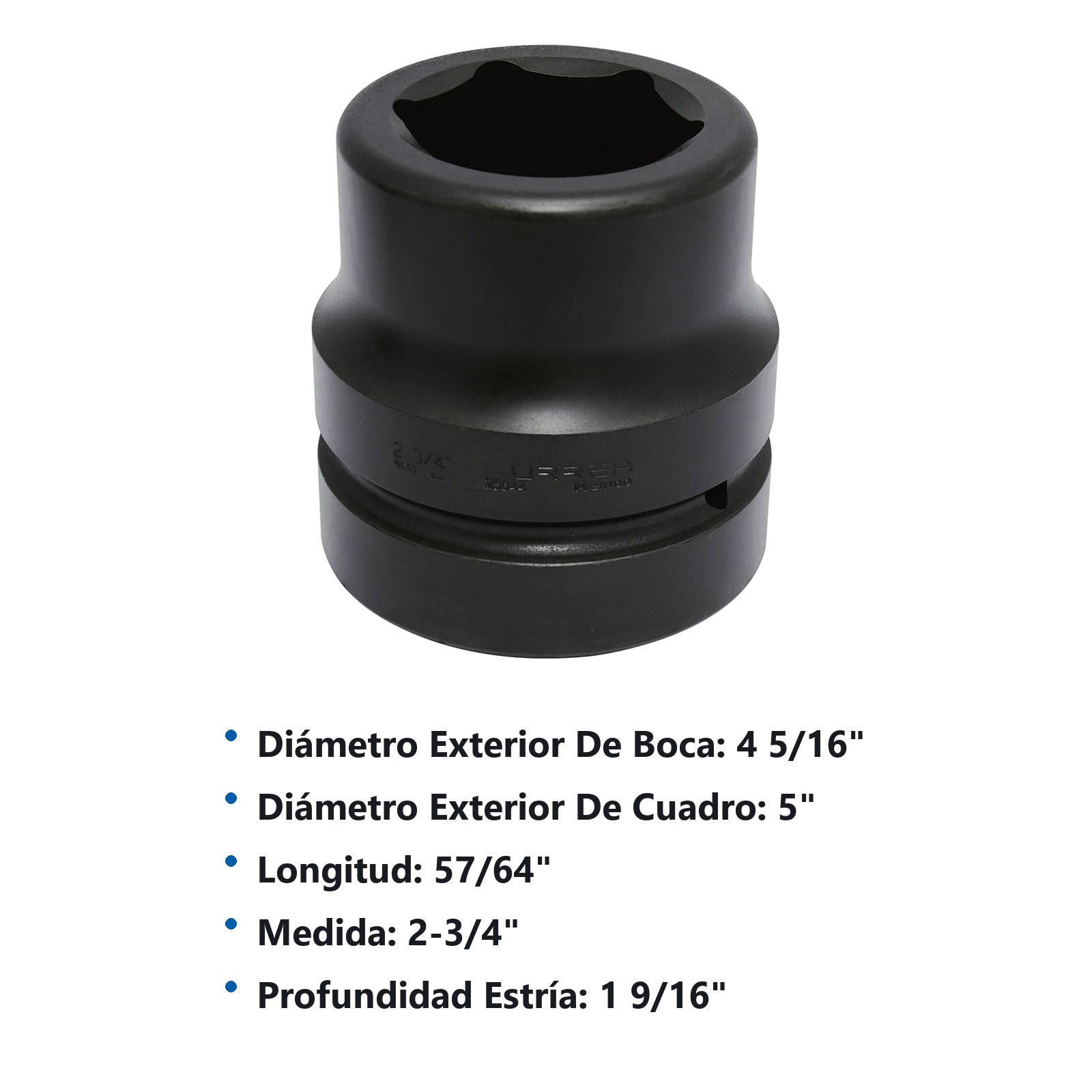 Dado de impacto cuadro de 2-1/2", 6 puntas, en pulgadas, 2-3/4" Urrea - Imagen 2