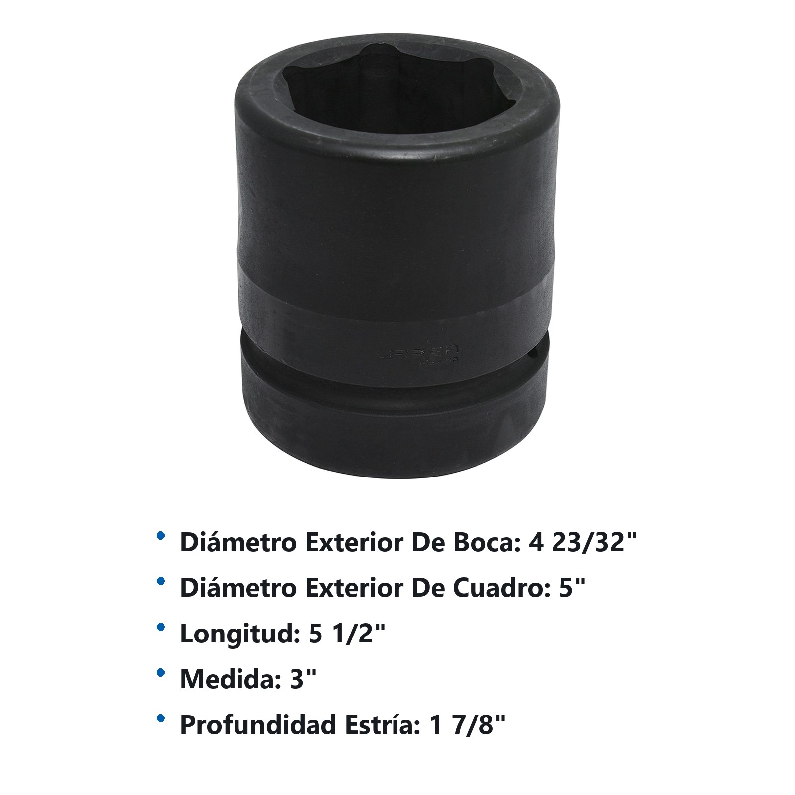 Dado de impacto cuadro de 2-1/2", 6 puntas, en pulgadas, 3" Urrea - Imagen 2