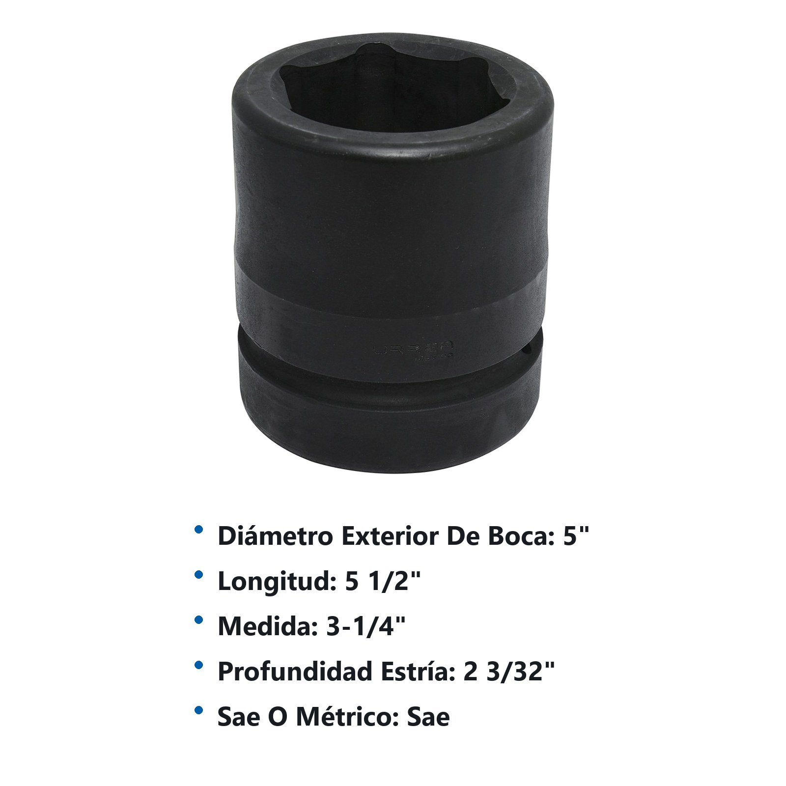 Dado de impacto cuadro de 2-1/2", 6 puntas, en pulgadas, 3-1/4" Urrea - Imagen 2