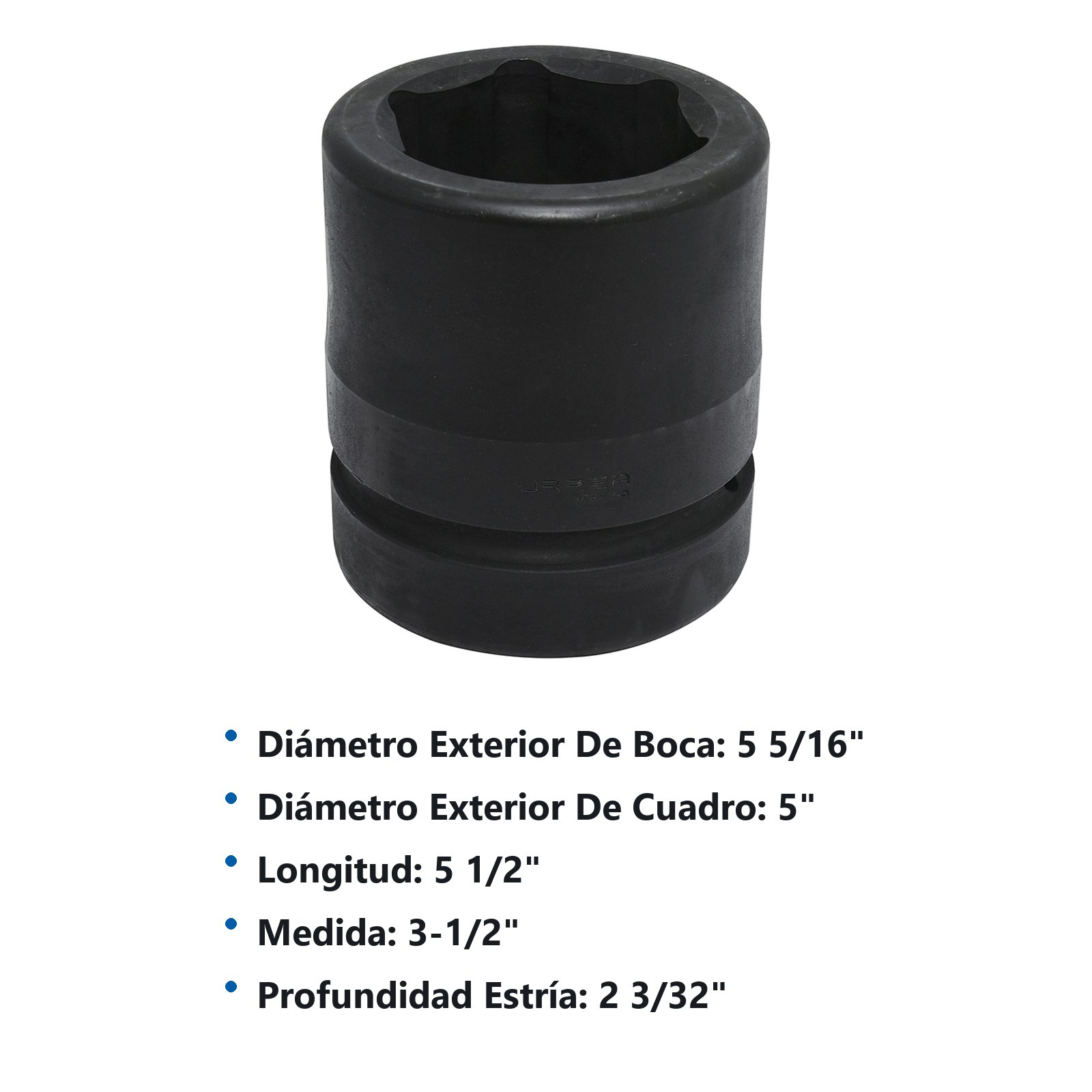 Dado de impacto cuadro de 2-1/2", 6 puntas, en pulgadas, 3-1/2" Urrea - Imagen 2