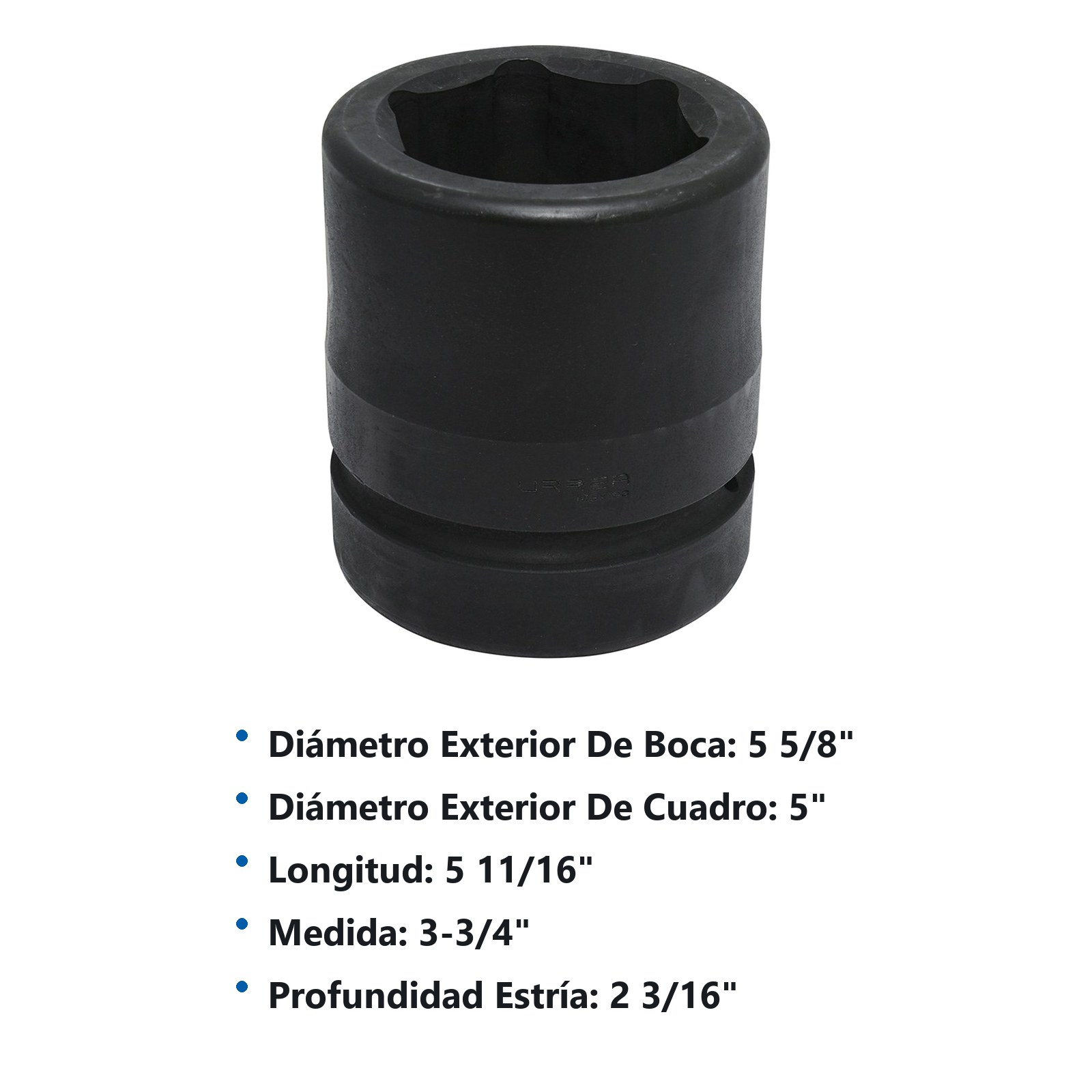 Dado de impacto cuadro de 2-1/2", 6 puntas, en pulgadas, 3-3/4" Urrea - Imagen 2