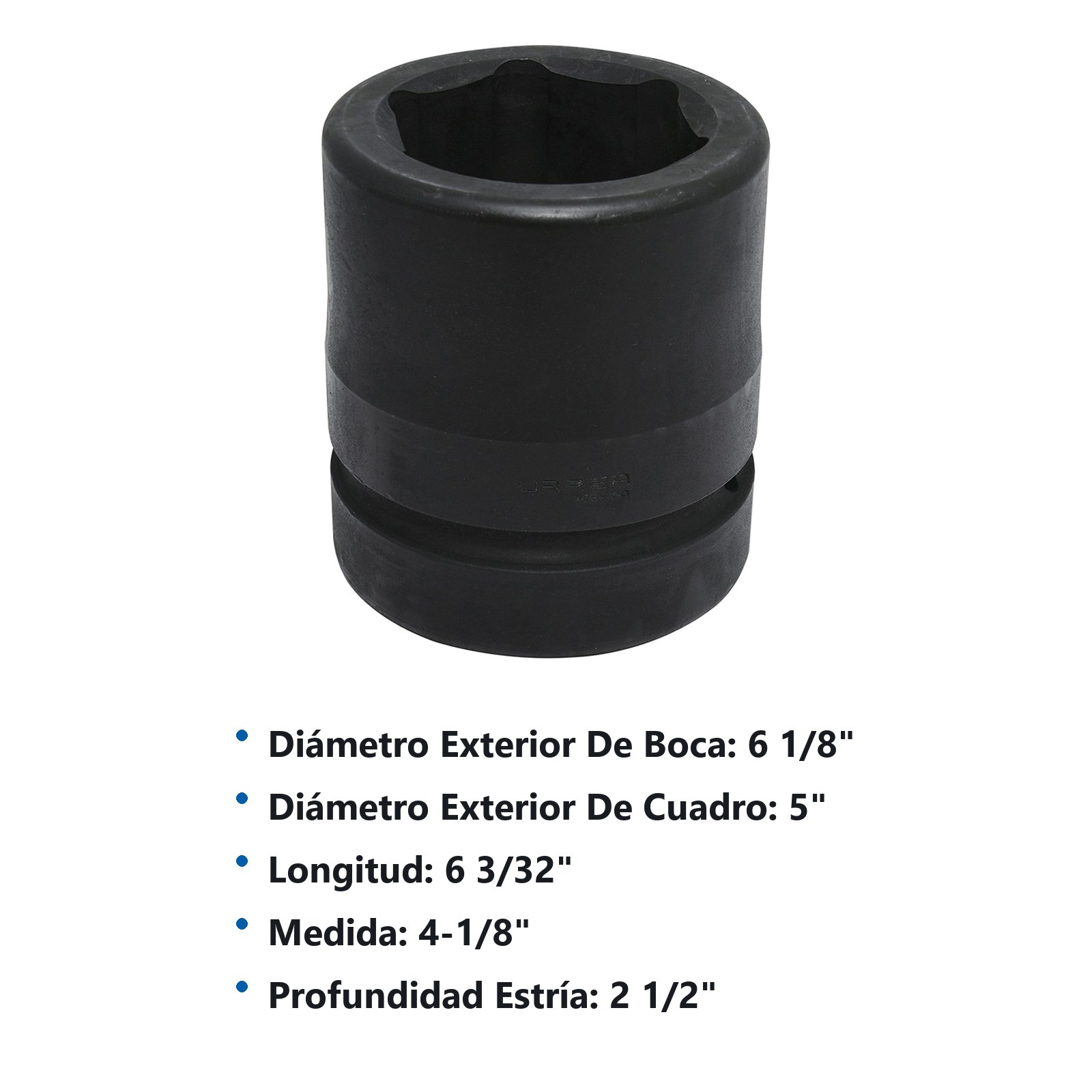 Dado de impacto cuadro de 2-1/2", 6 puntas, en pulgadas, 4-1/8" Urrea - Imagen 2