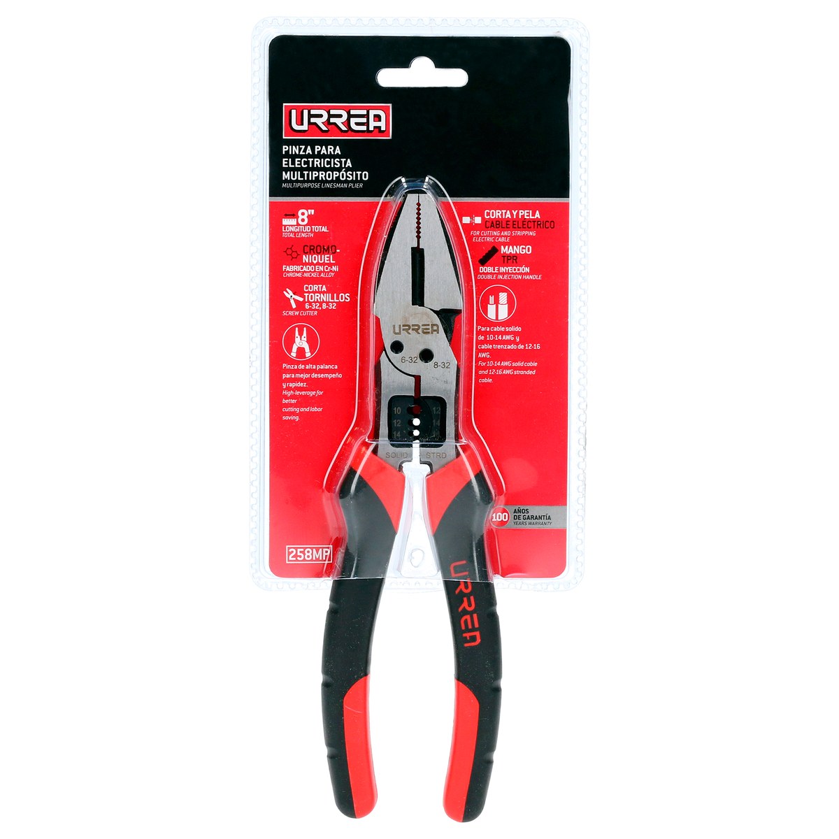 Pinza multipropósitos con mango bimaterial de 8" universal Urrea - Imagen 2