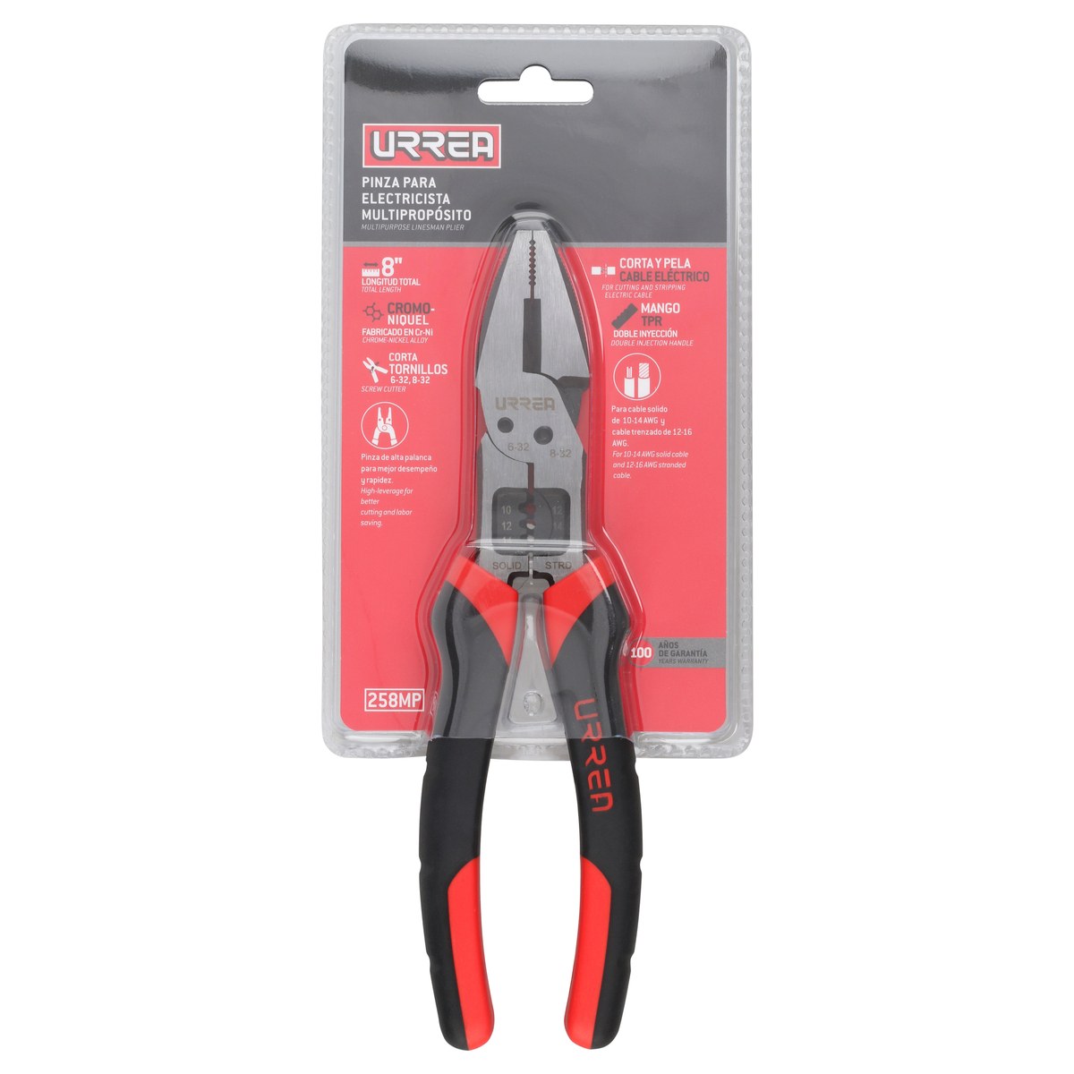 Pinza multipropósitos con mango bimaterial de 8" universal Urrea - Imagen 3