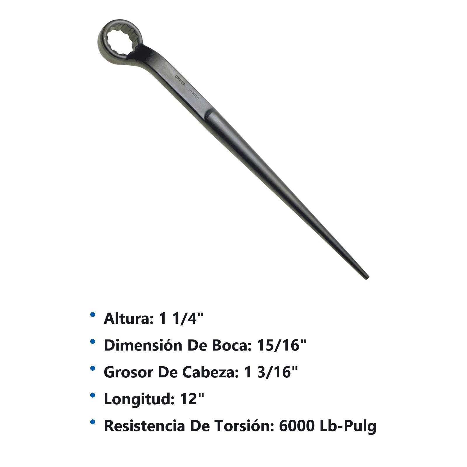 Llave estructural de estrías fosfatizada en pulgadas, 12 puntas, 15/16" Urrea - Imagen 2
