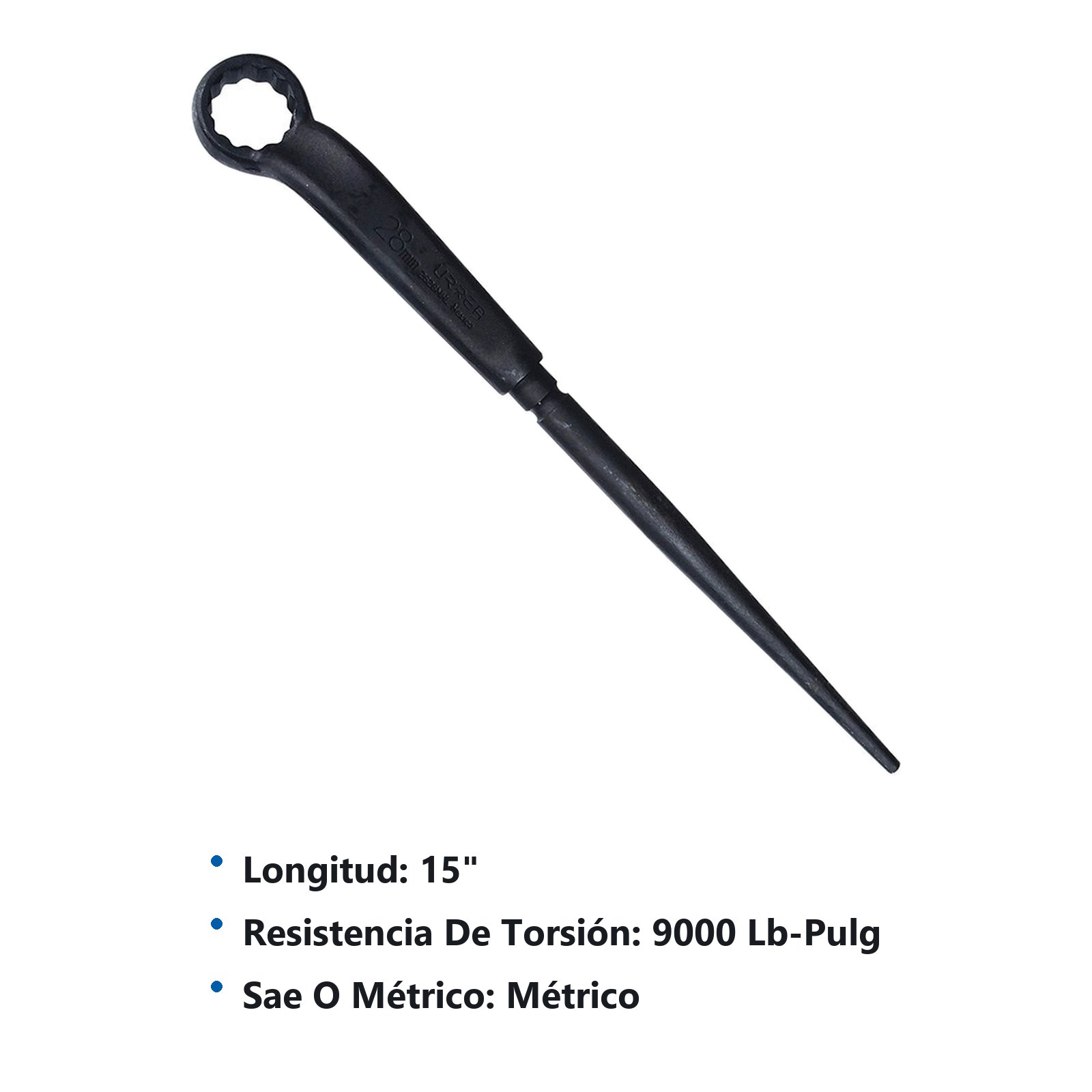 Llave acodada de alta palanca fosfatizada con cola en métrica, 12 puntas, 28 mm Urrea - Imagen 2