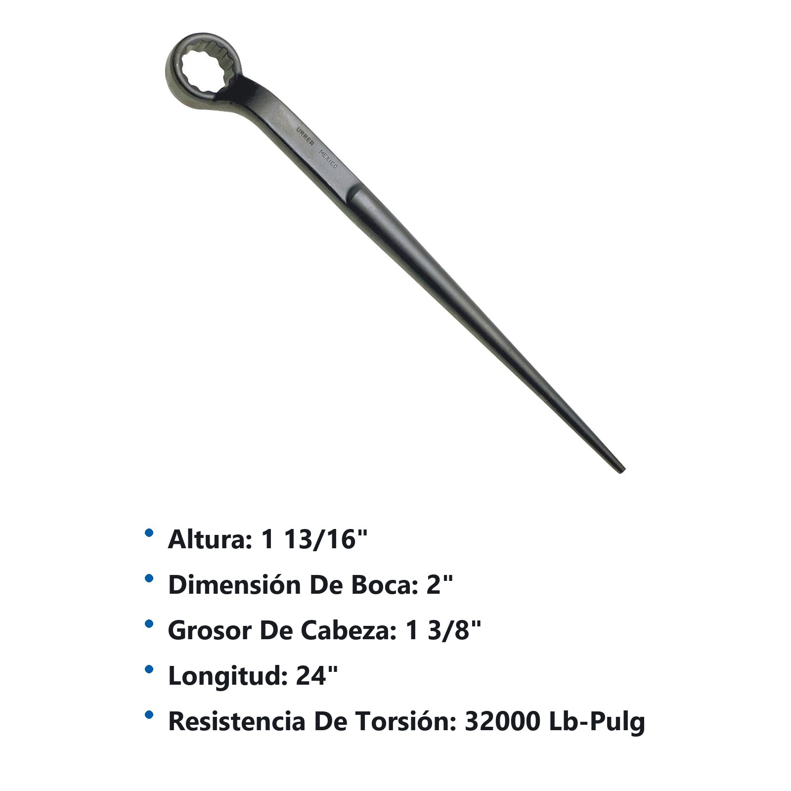 Llave estructural de estrías fosfatizada en pulgadas, 12 puntas, 2" Urrea - Imagen 2