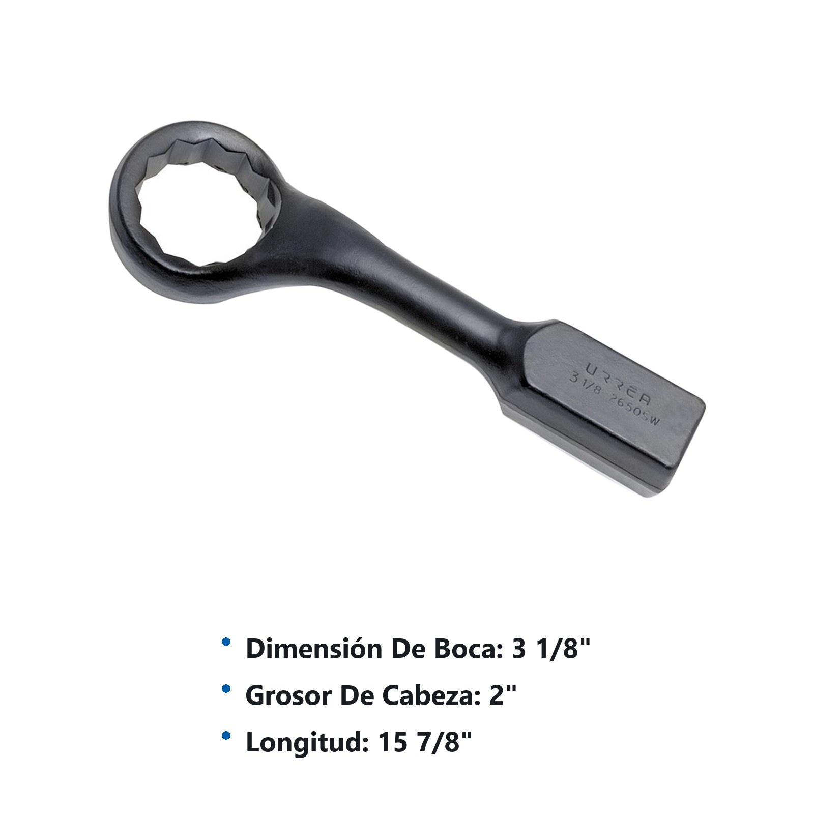 Llave de golpe acodada fosfatizada en pulgadas, 12 puntas, 3-1/8" Urrea - Imagen 2