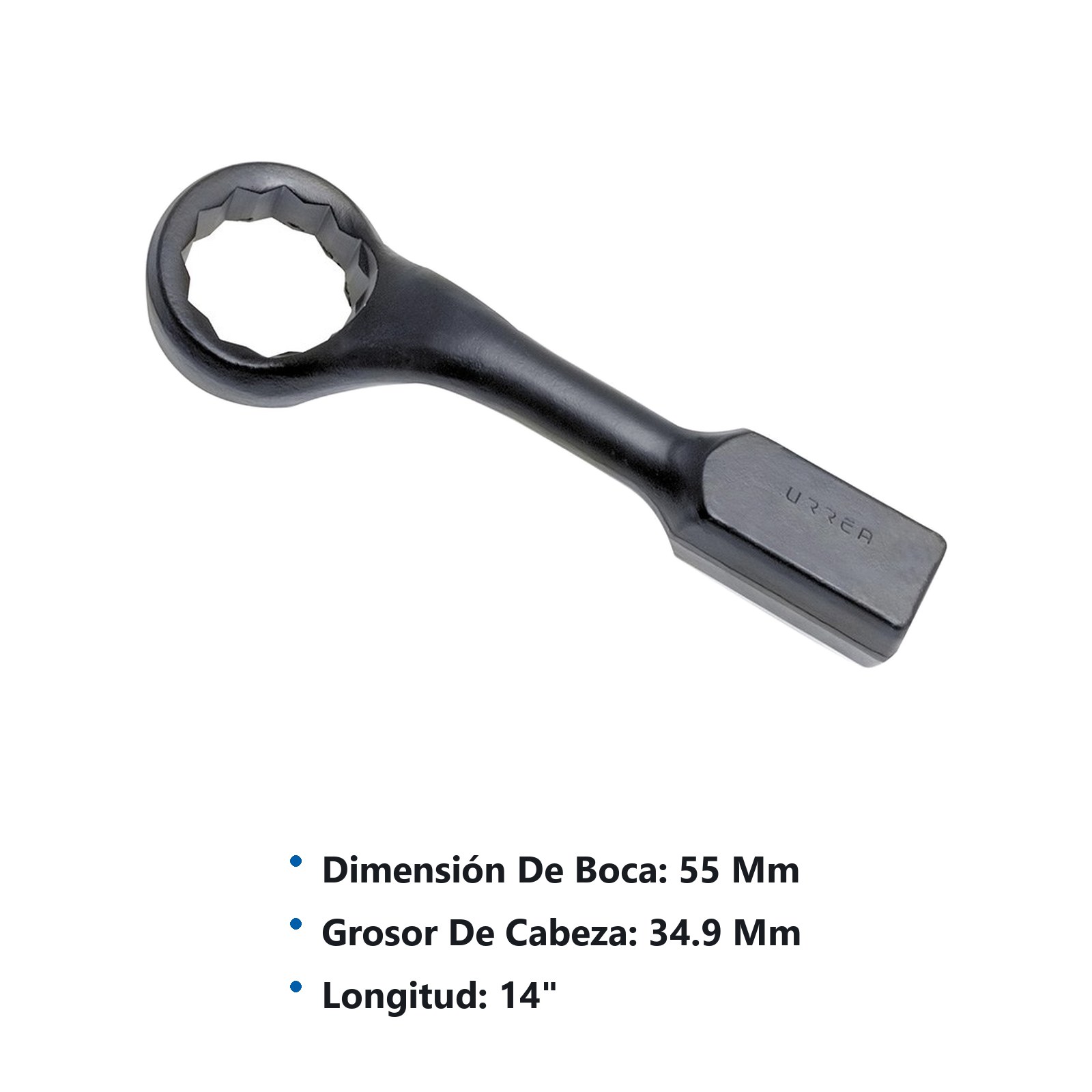 Llave de golpe acodada fosfatizada métrica, 12 puntas, 55 mm Urrea - Imagen 2