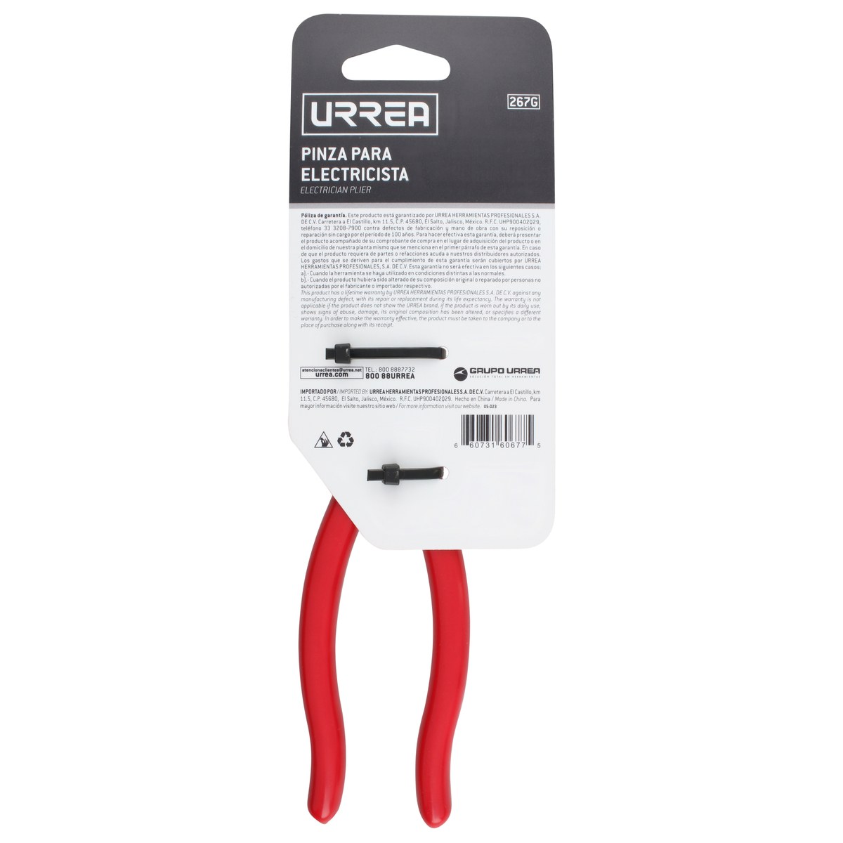 Pinza para electricista con mango rubber grip de 7-5/16" corte lateral Urrea - Imagen 4