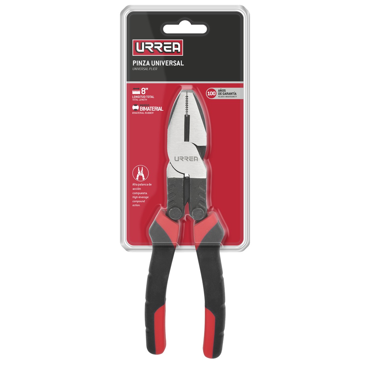 Pinza para electricista con mango bimaterial palanca compuesta de 8" universal Urrea - Imagen 2