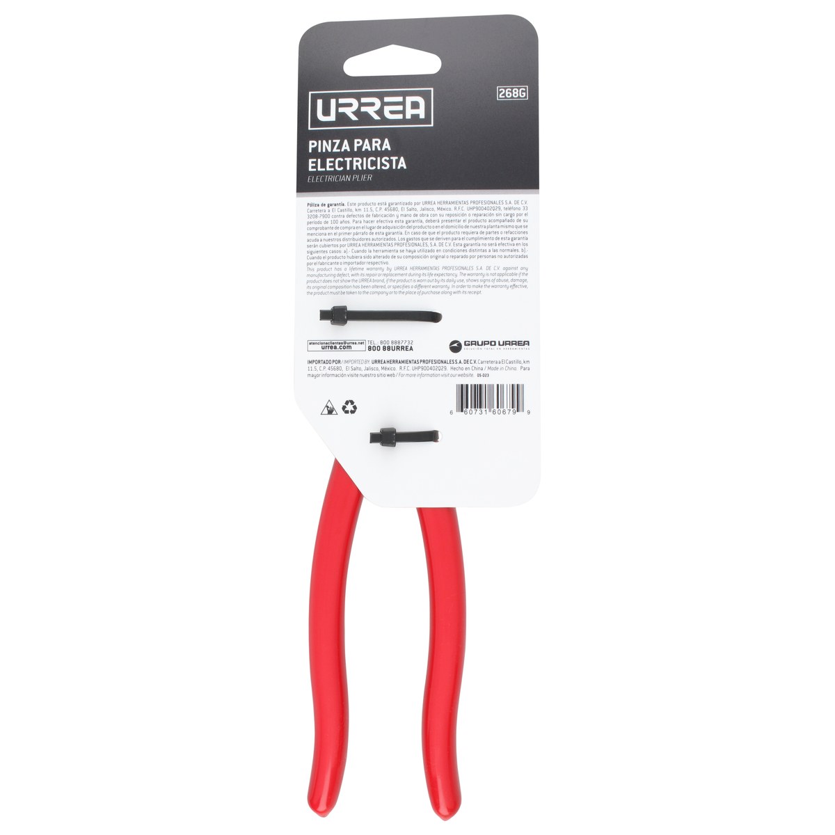 Pinza para electricista con mango rubber grip de 8-17/32" corte lateral Urrea - Imagen 3