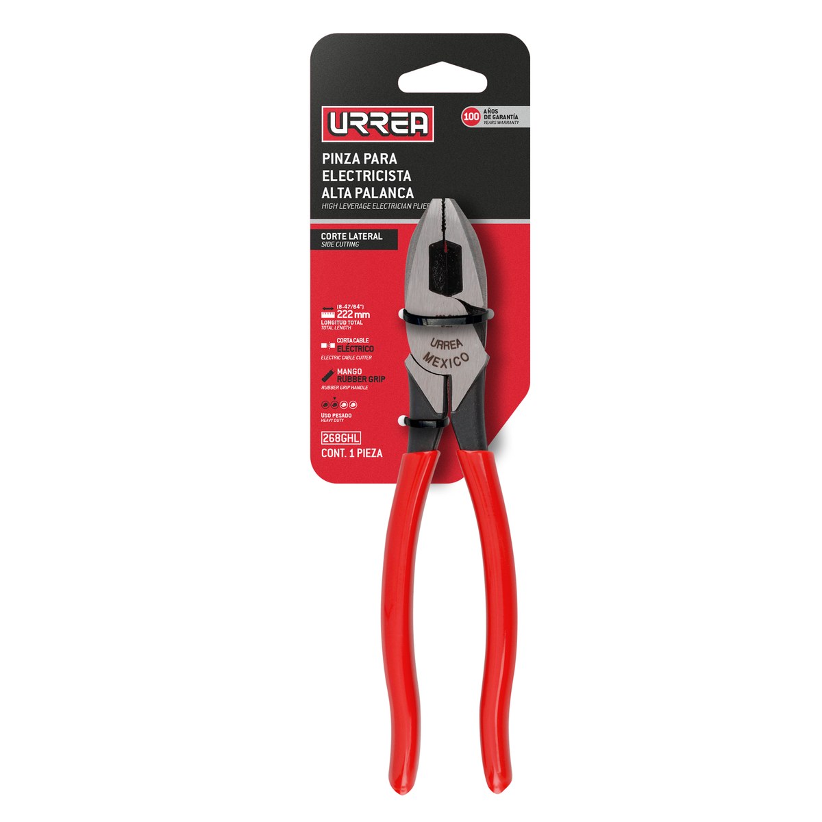 Pinza para electricista con mango rubber grip de 8-1/2" alta palanca Urrea - Imagen 2