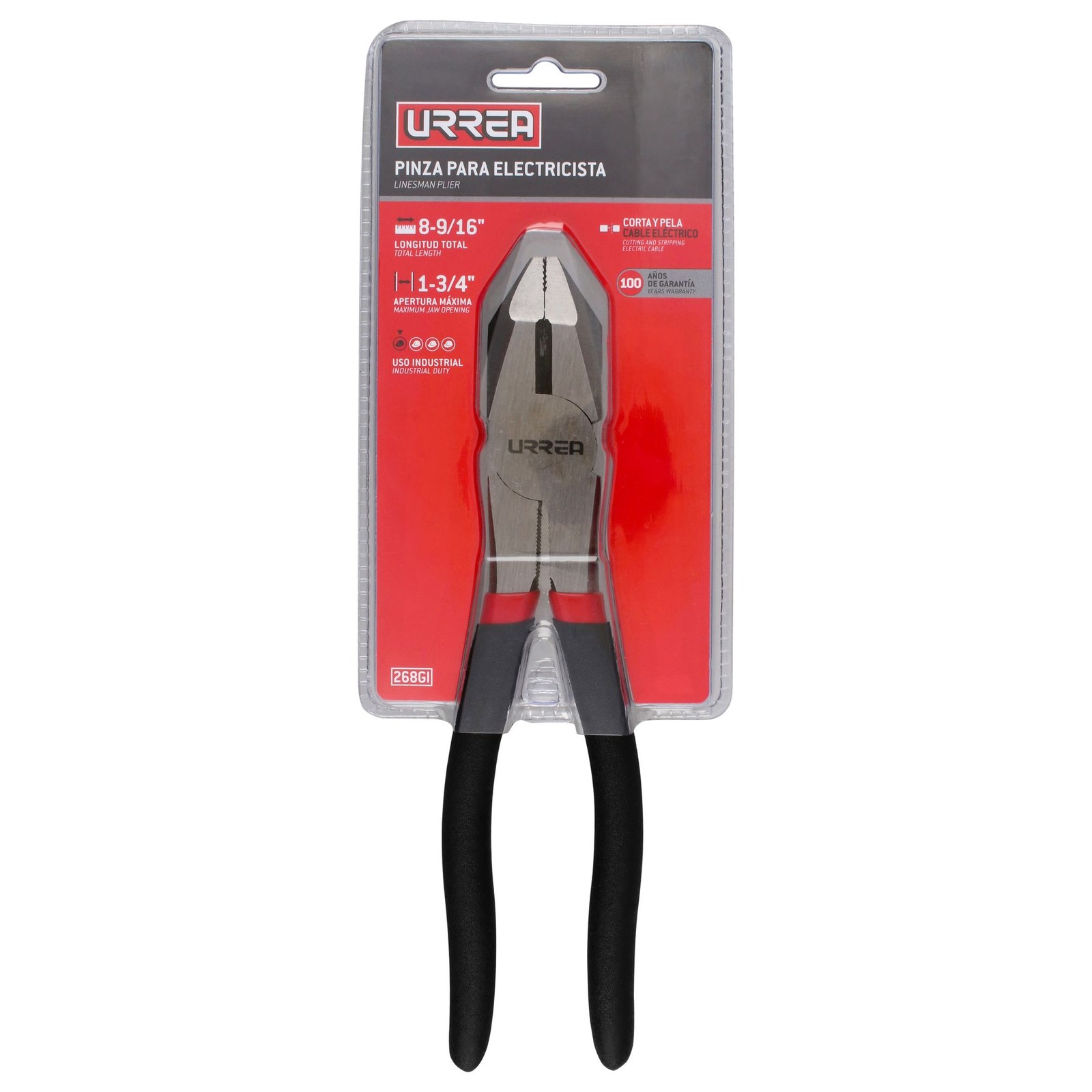 Pinza para electricista con mango rubber grip de 8-9/16" corte lateral Urrea - Imagen 3