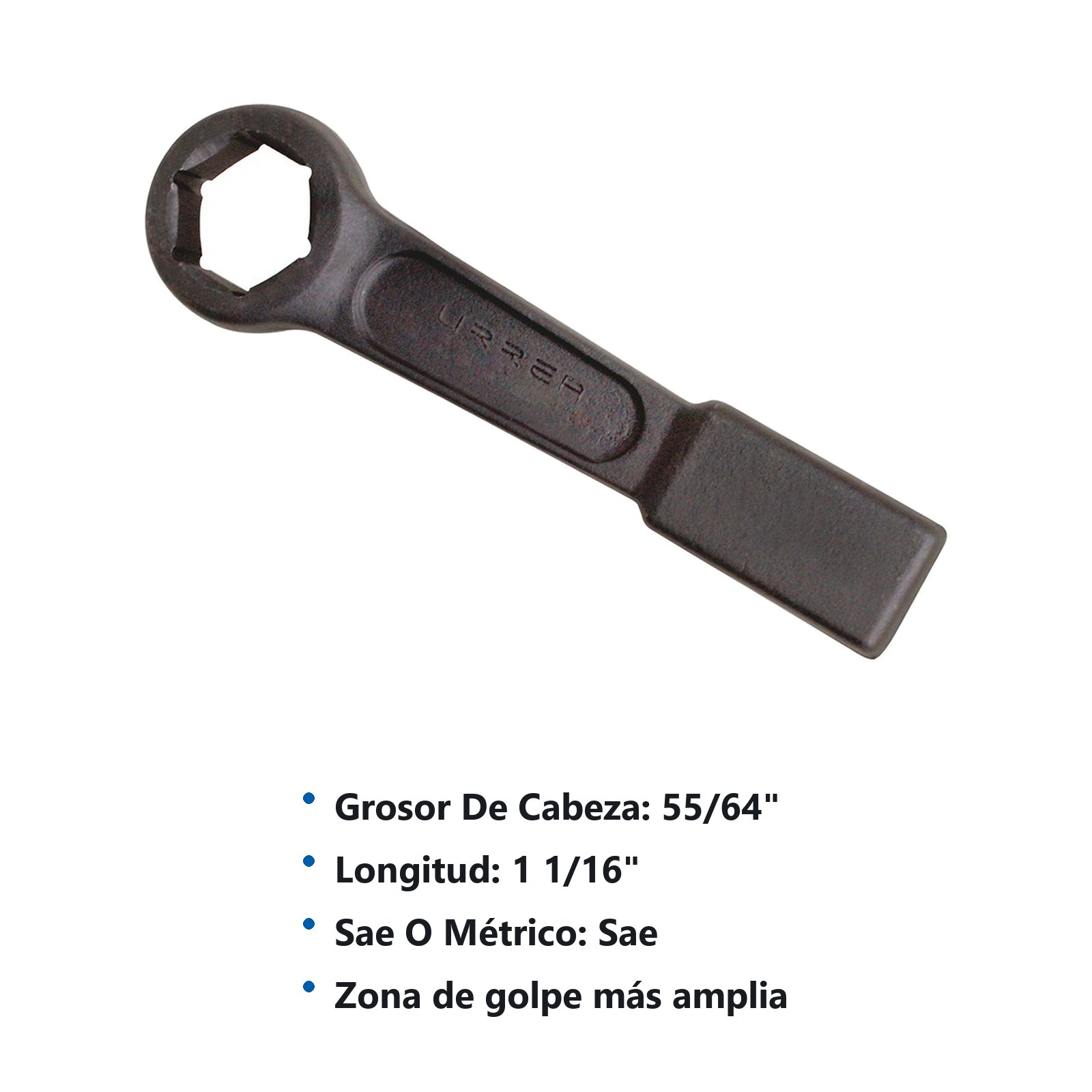 Llave de golpe plana fosfatizada en pulgadas, 6 puntas, 1-1/16" Urrea - Imagen 2