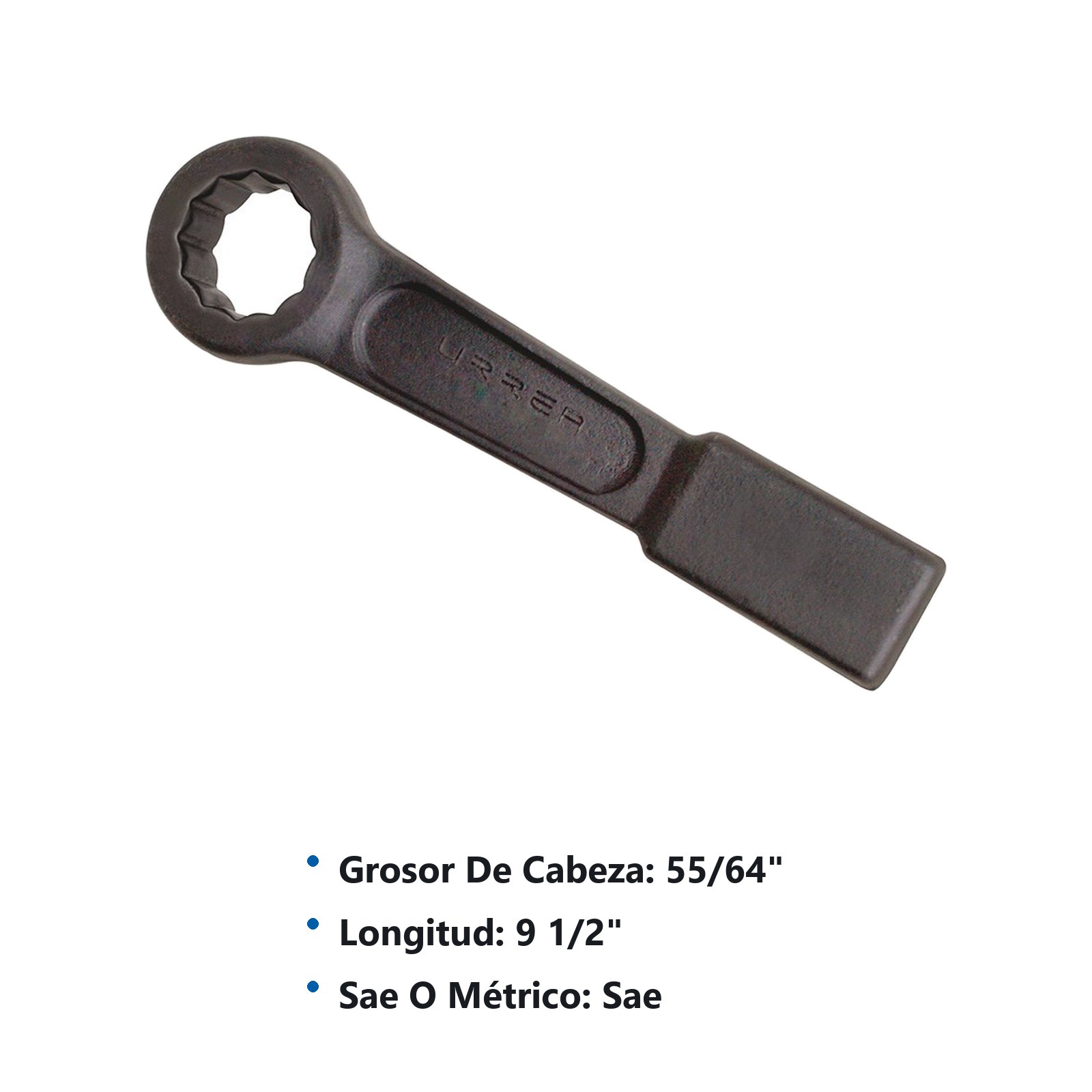 Llave de golpe plana fosfatizada en pulgadas, 12 puntas, 1-1/8" Urrea - Imagen 2