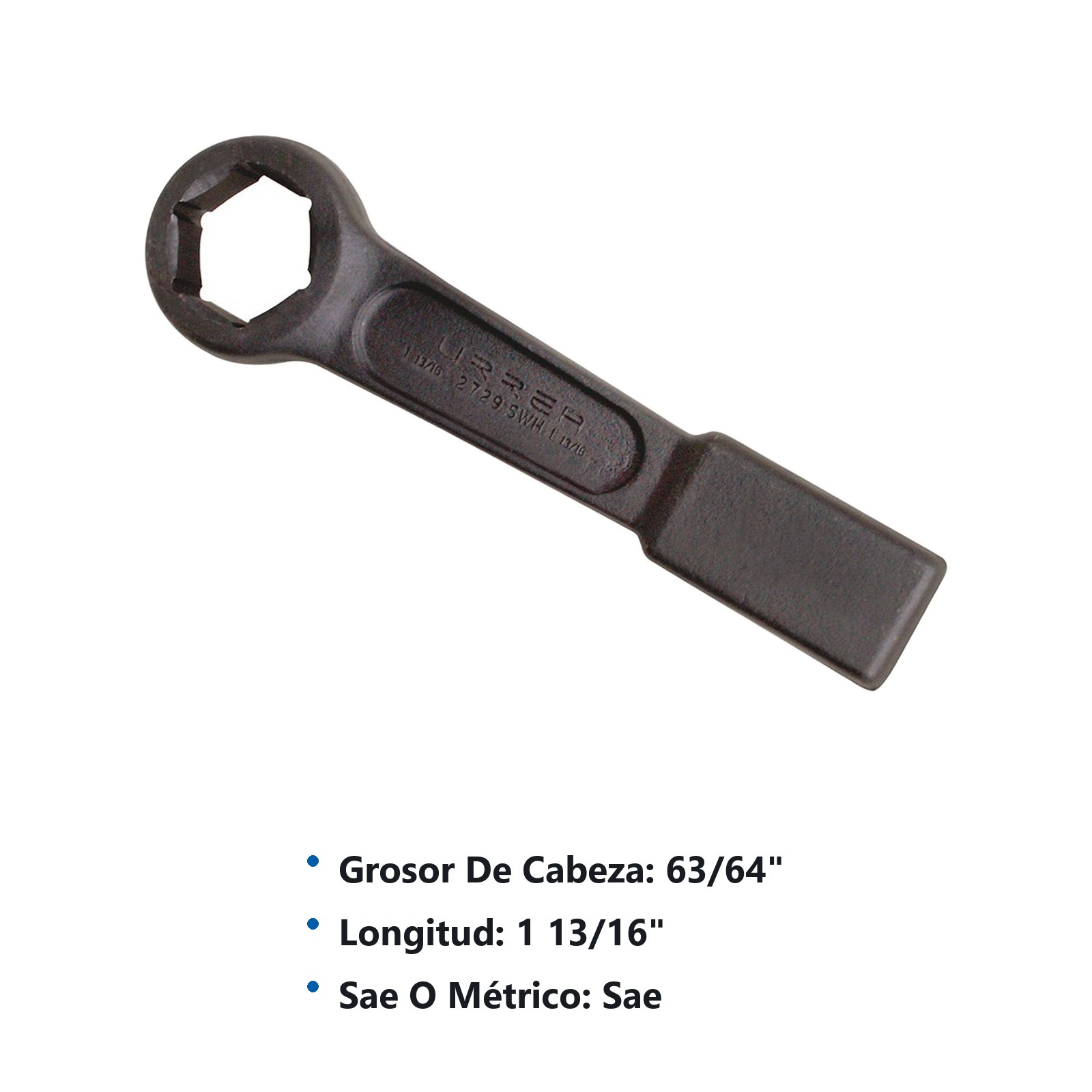 Llave de golpe plana fosfatizada en pulgadas, 6 puntas, 1-13/16" Urrea - Imagen 2