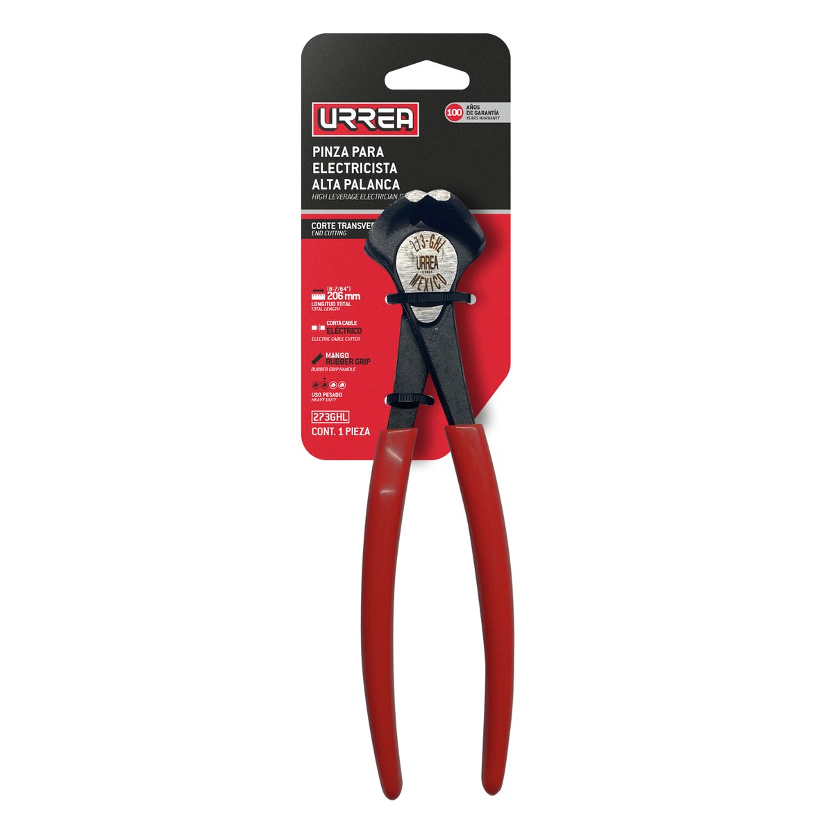 Pinza para electricista con mango rubber grip de 8-3/8" corte transversal Urrea - Imagen 2